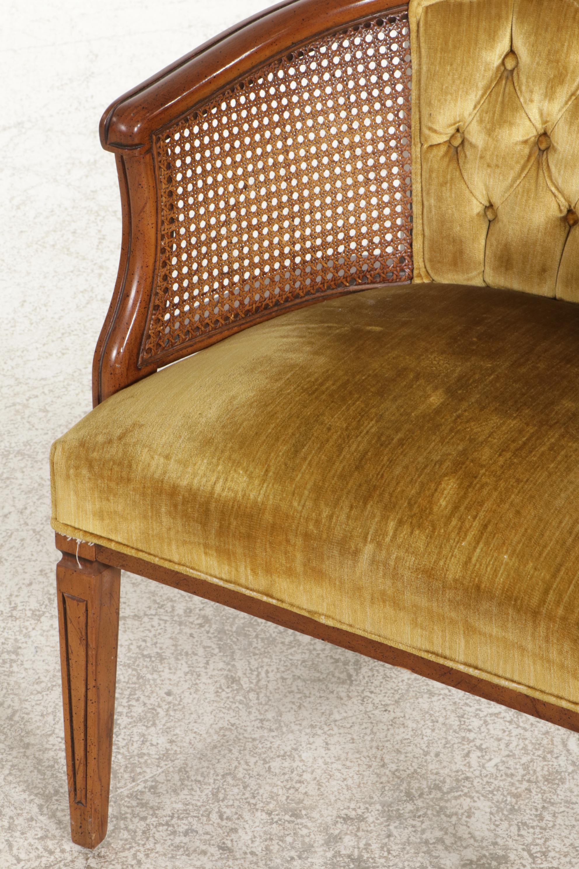 Directoire Style Caned and Tufted Tub Chair, Mid to Late 20th Century
