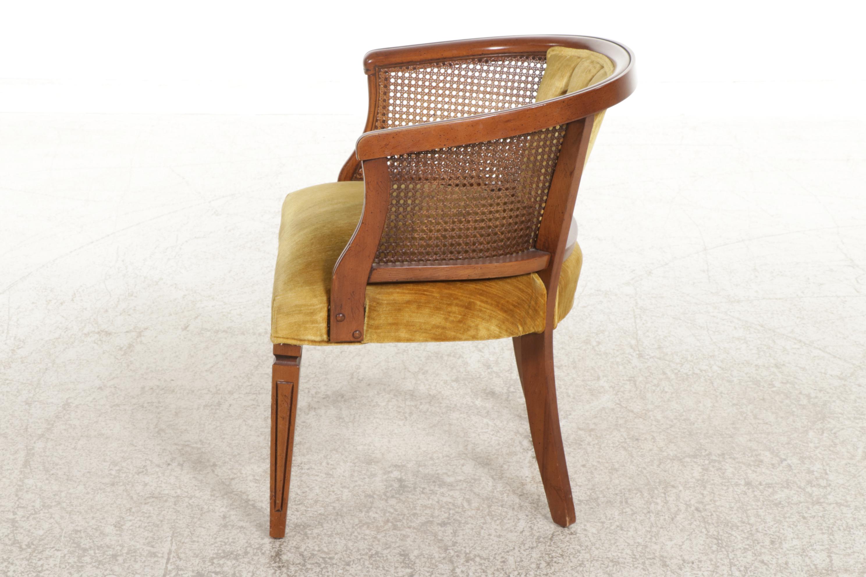 Directoire Style Caned and Tufted Tub Chair, Mid to Late 20th Century