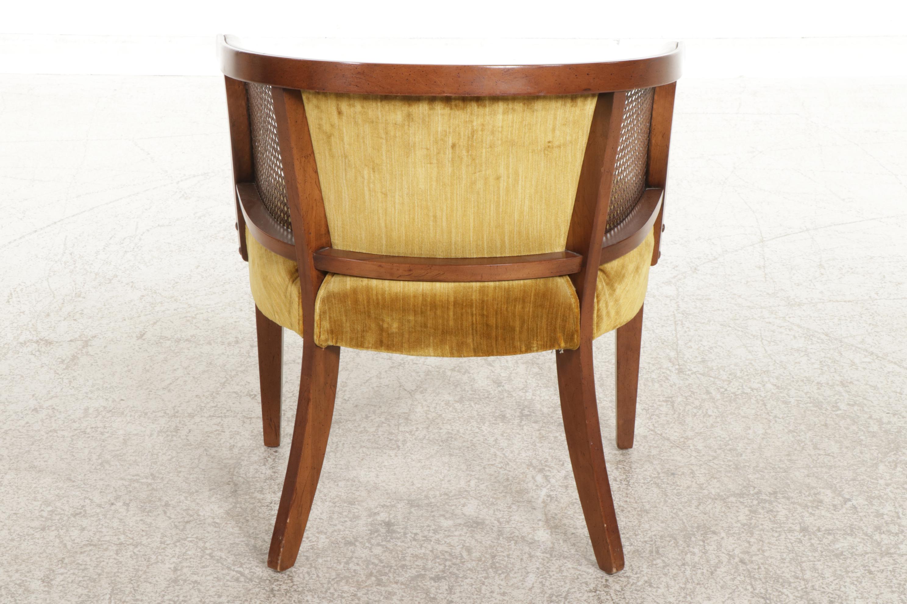 Directoire Style Caned and Tufted Tub Chair, Mid to Late 20th Century