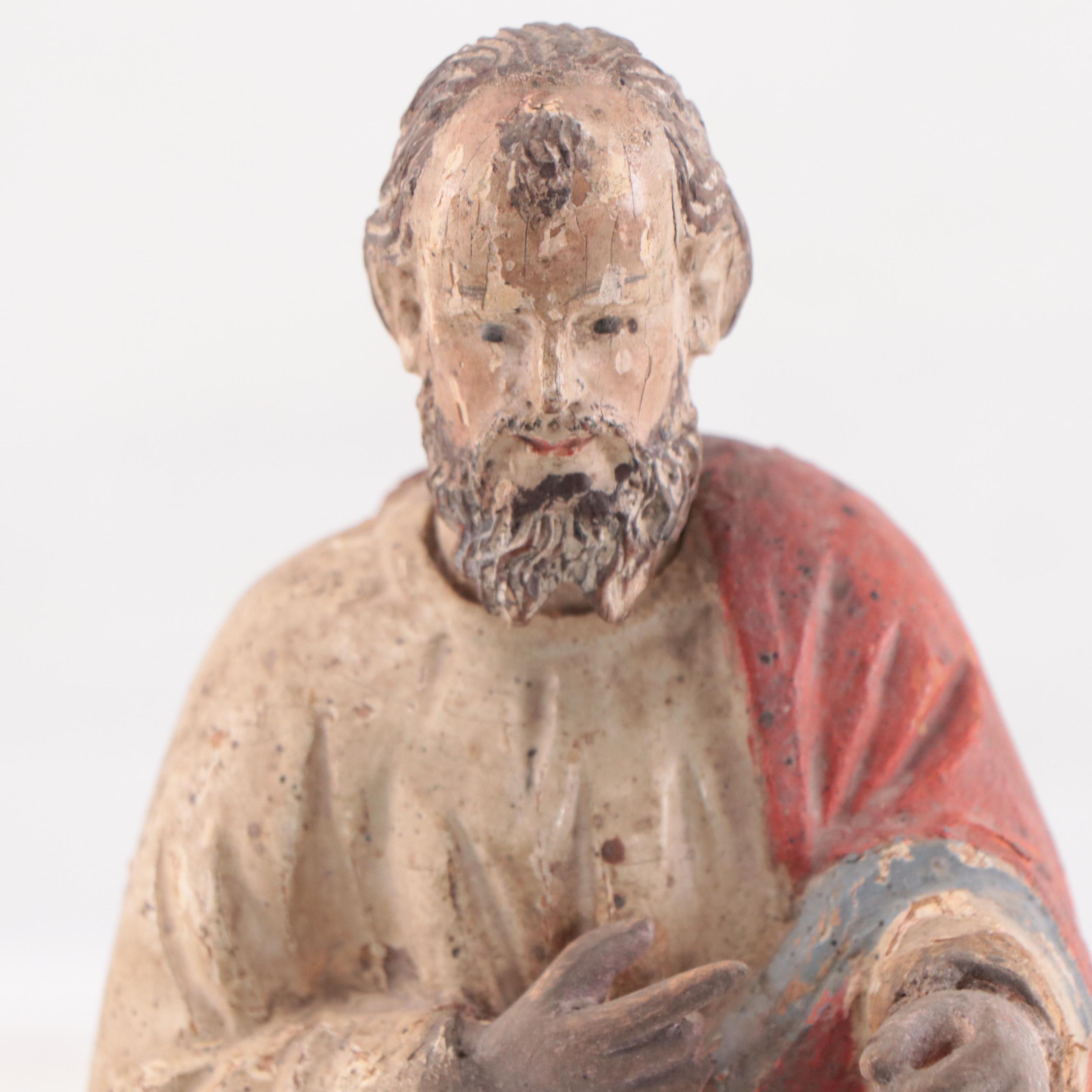 French-Vietnamese Polychromed Wooden Figure of Saint Joseph, Early 20th Century