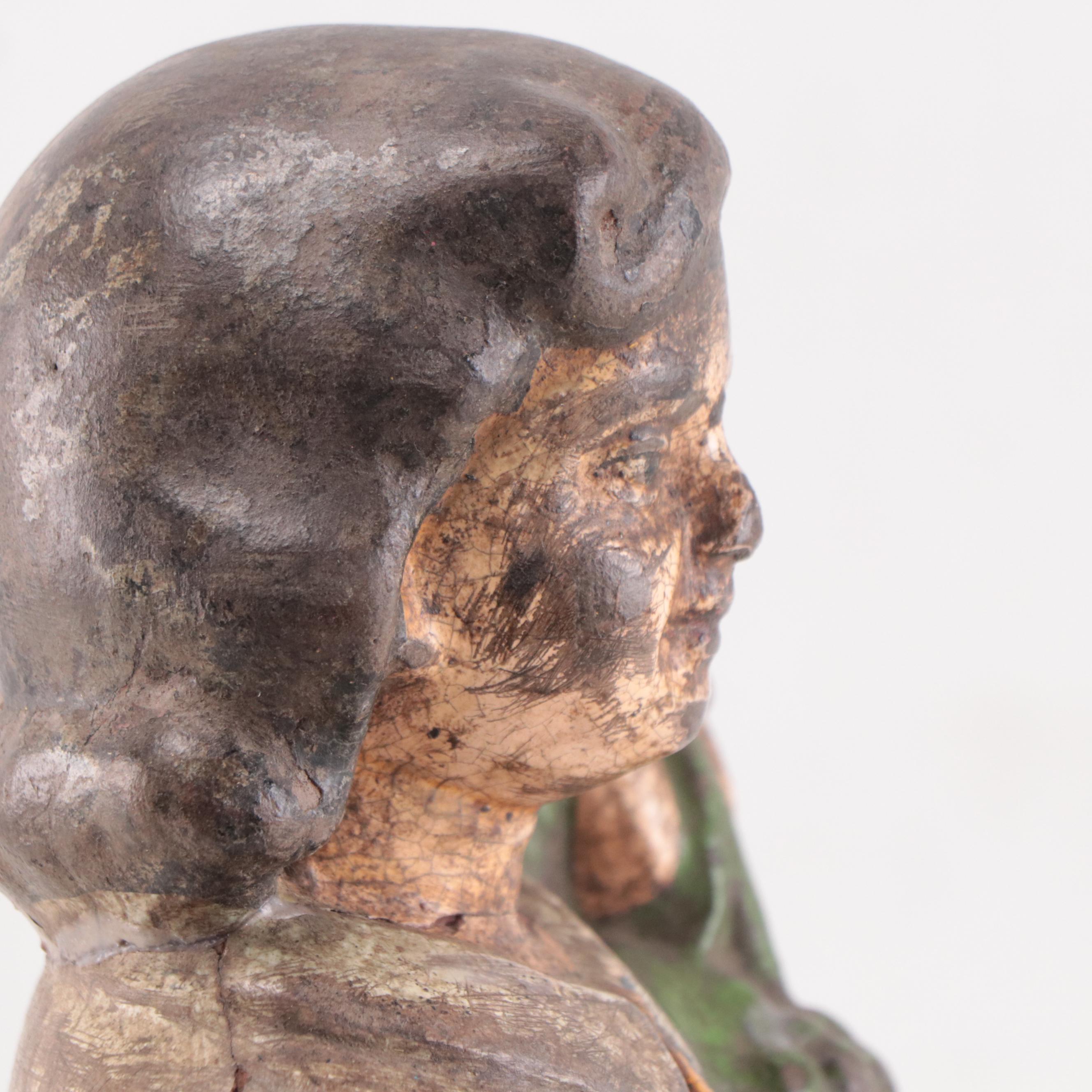 Indian Painted Earthenware Figure With Dog and Grapes, Mid-20th Century