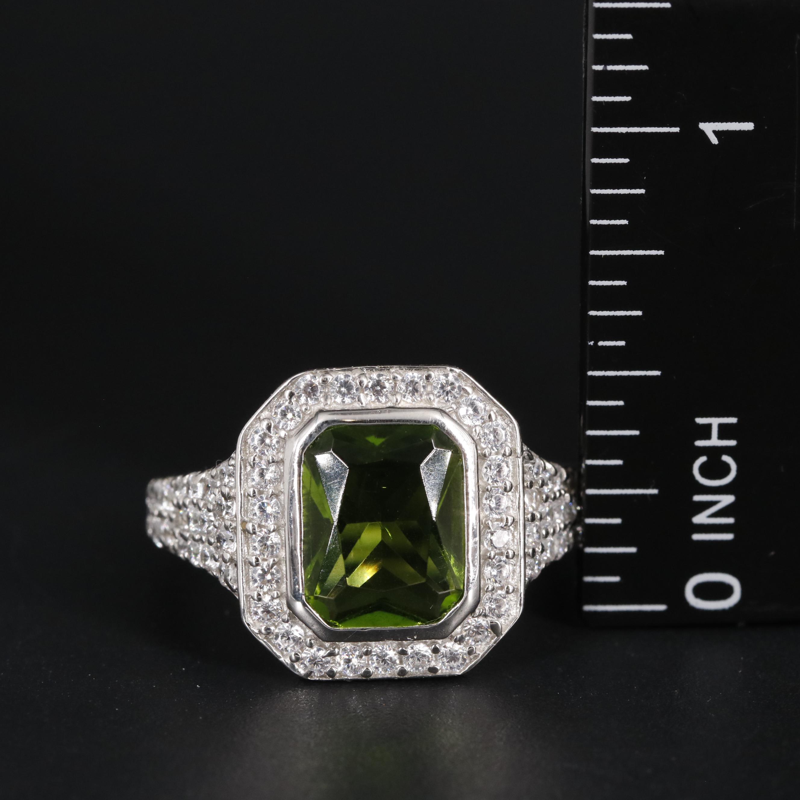 Sterling Peridot and Cubic Zirconia Ring