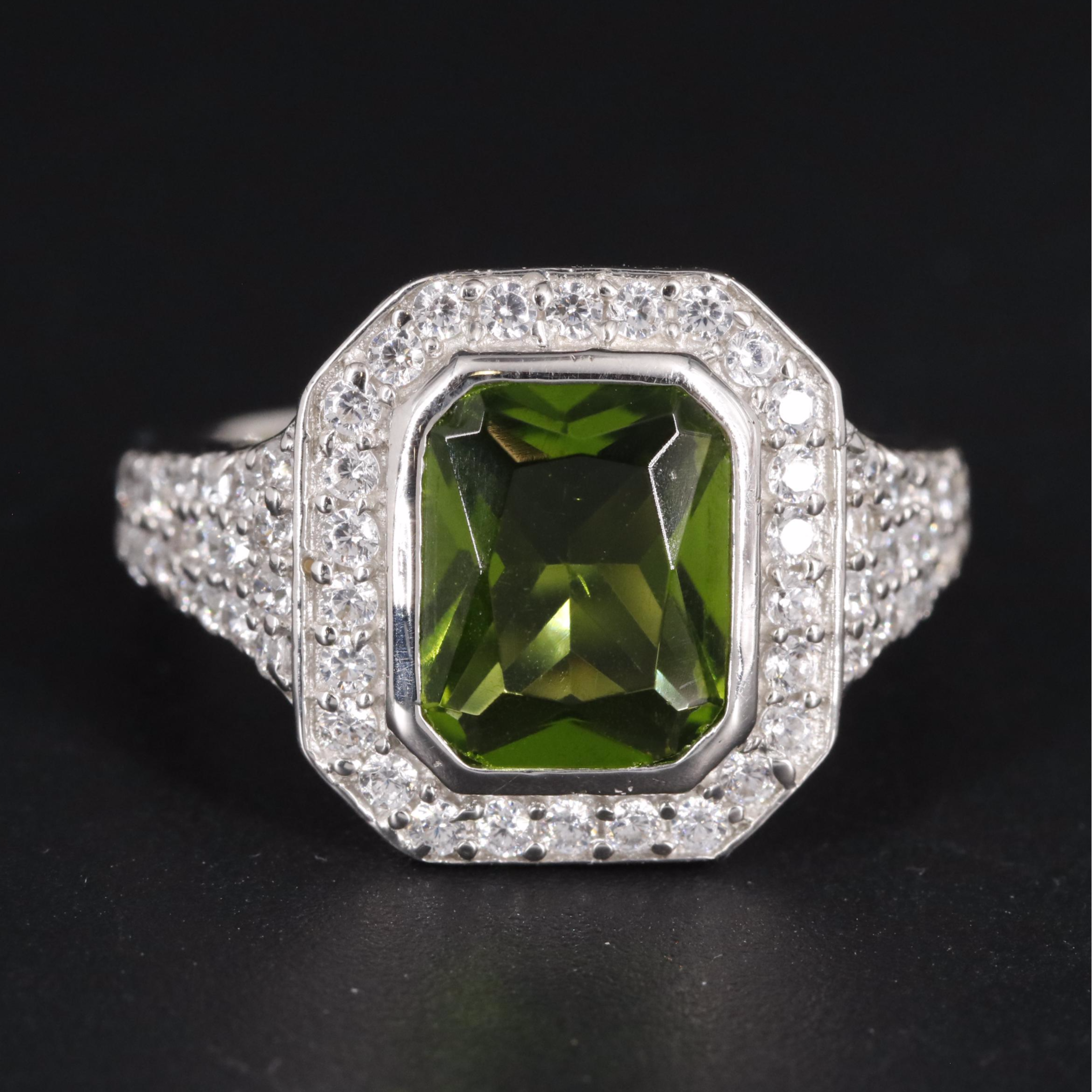 Sterling Peridot and Cubic Zirconia Ring