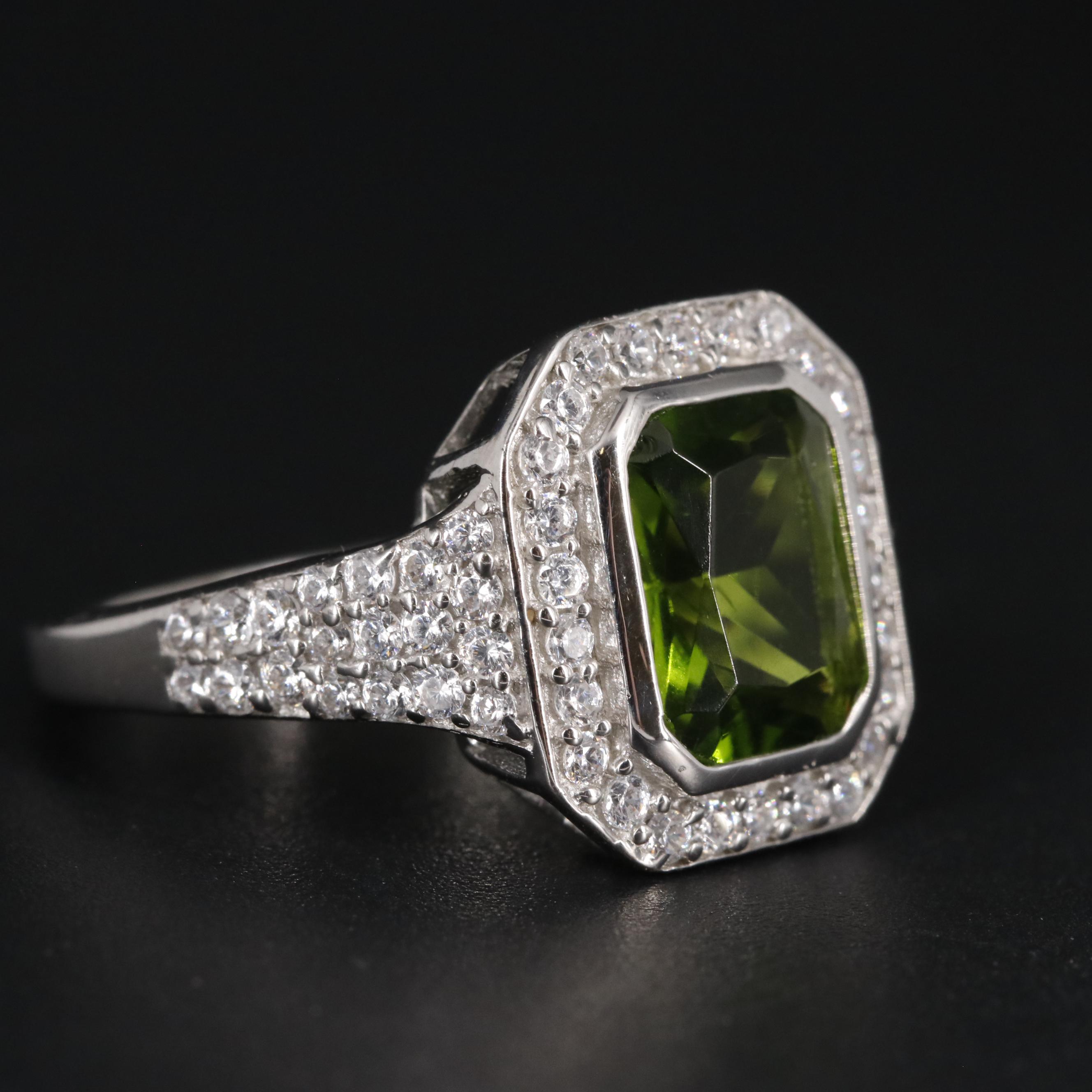 Sterling Peridot and Cubic Zirconia Ring