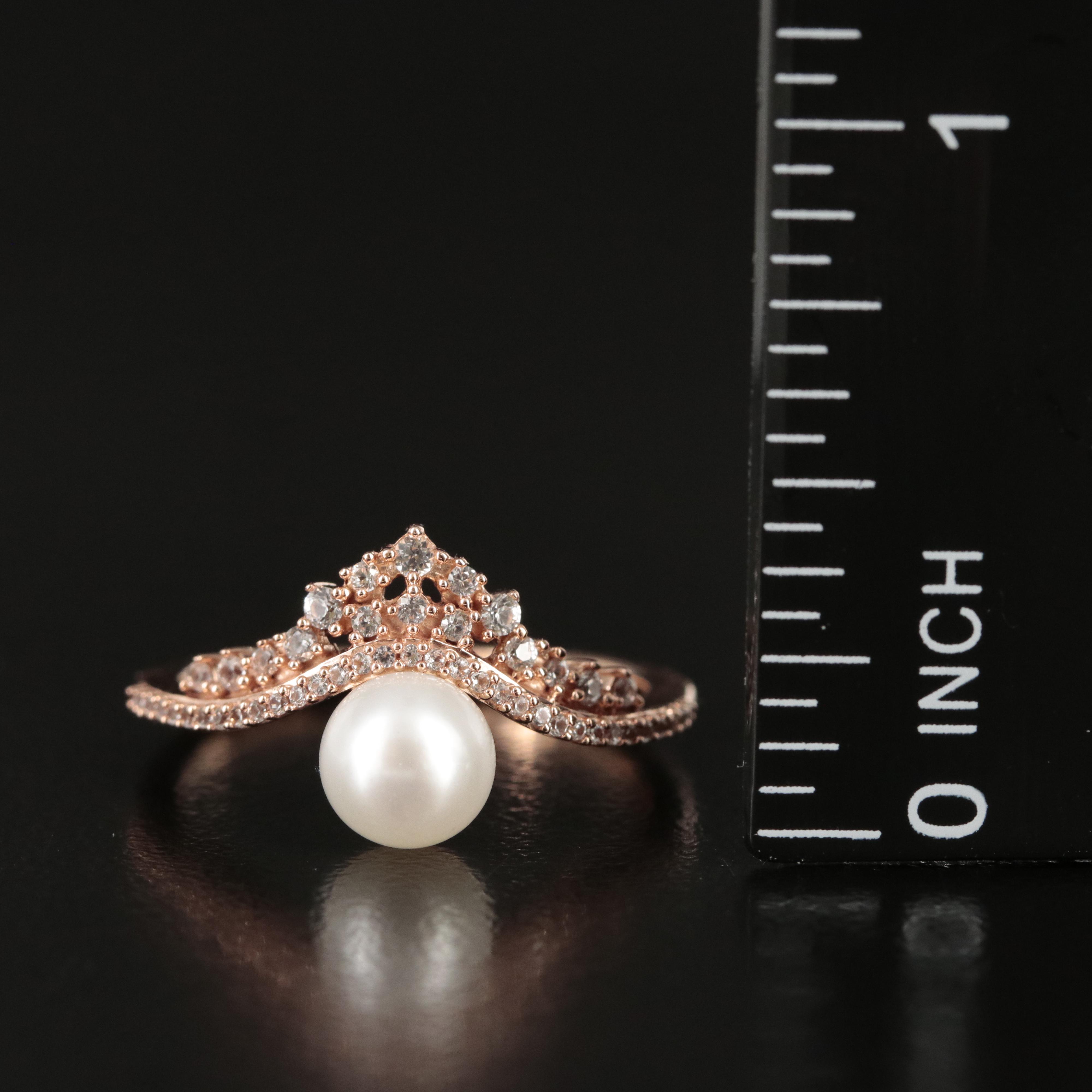 10K Rose Gold Pearl and White Sapphire Ring