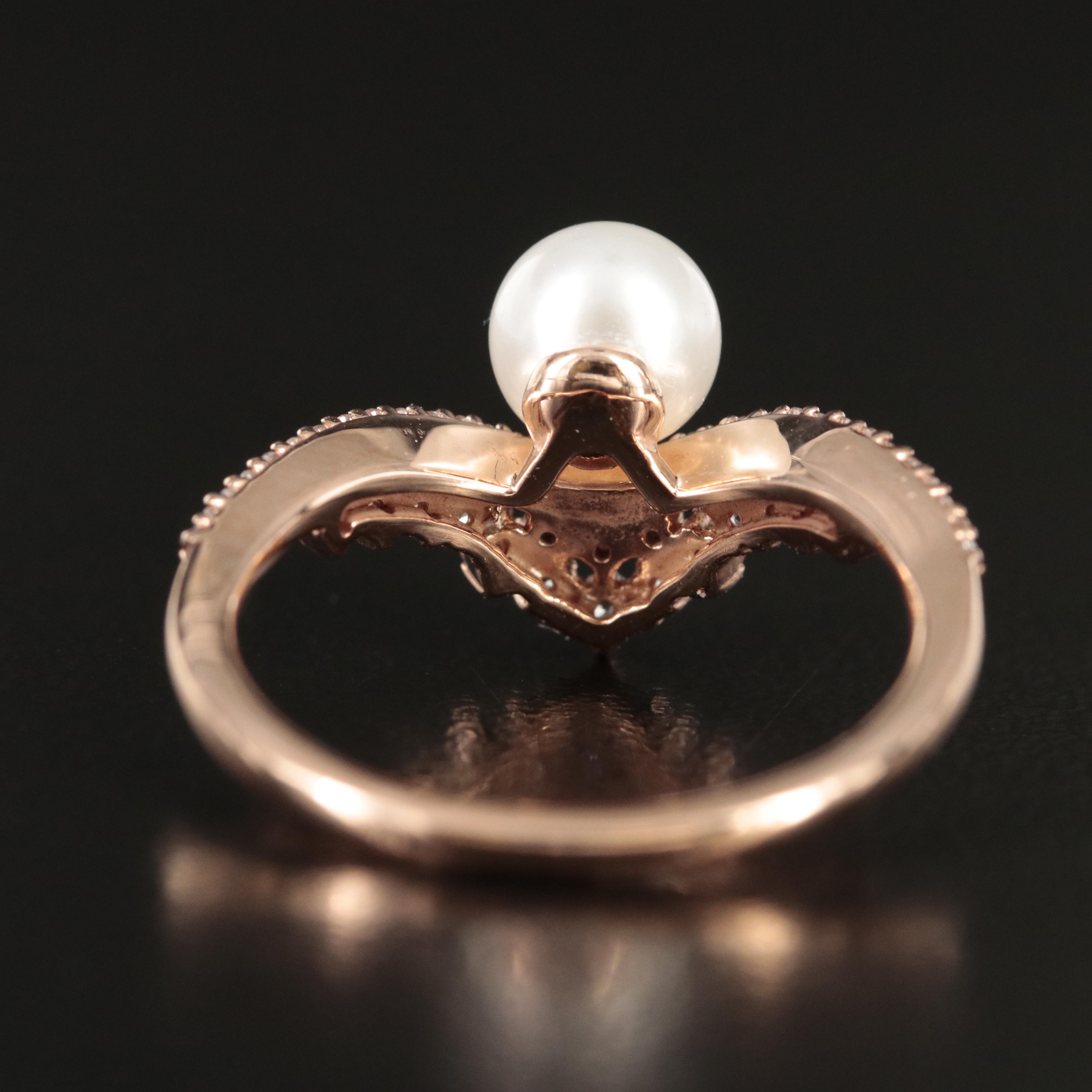 10K Rose Gold Pearl and White Sapphire Ring