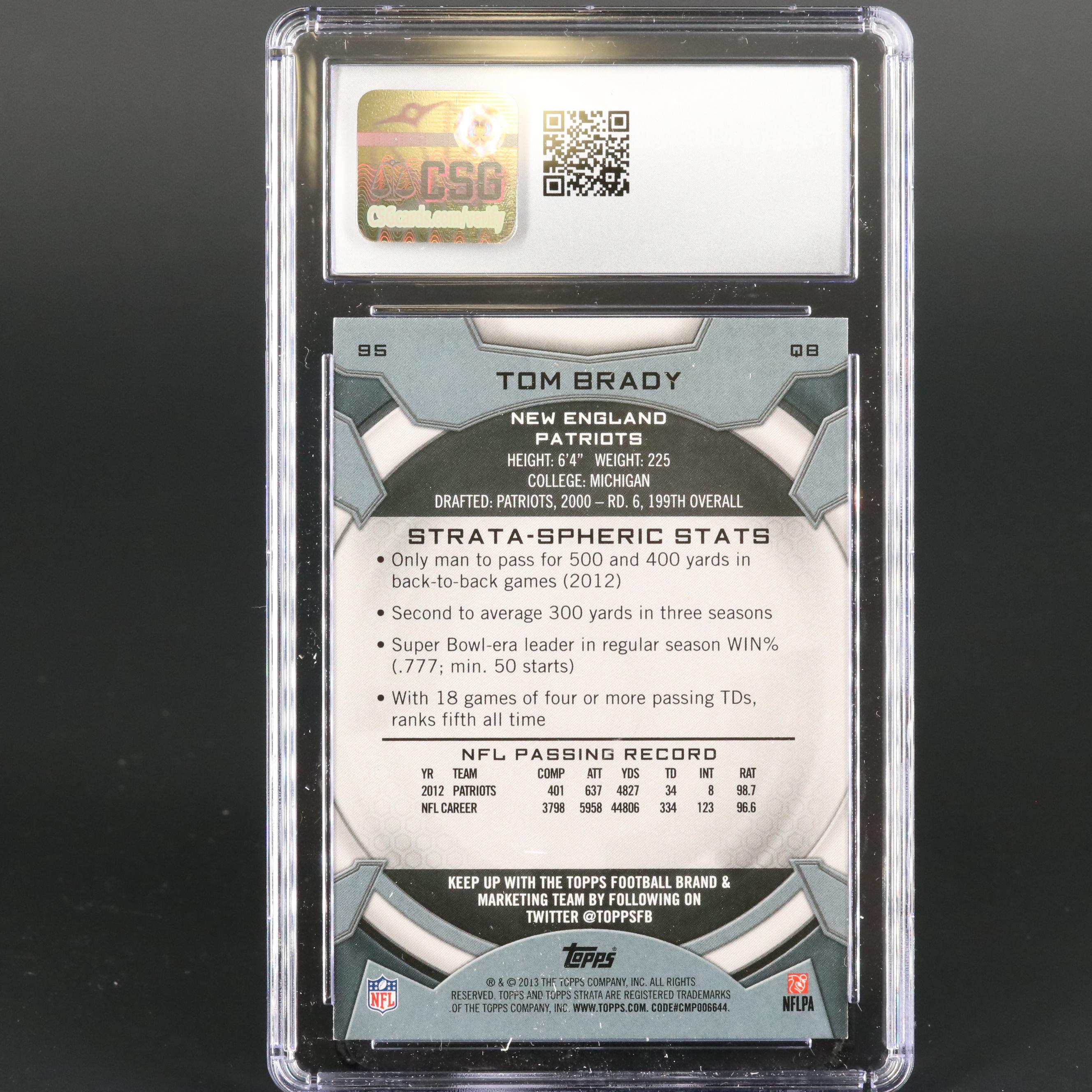 2013 Topps Strata Tom Brady CSG 9 #95 New England Patriots