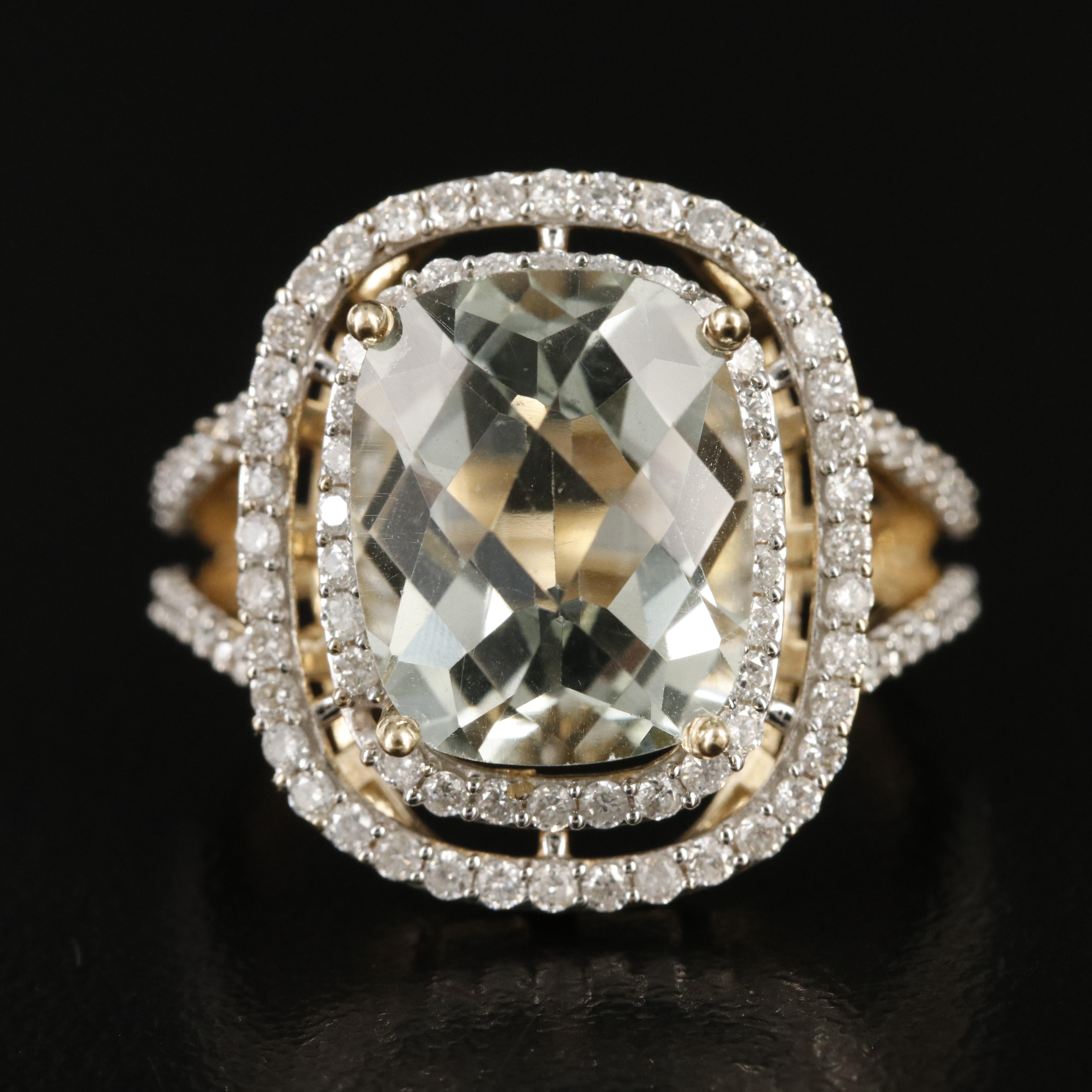 14K Prasiolite and Diamond Ring