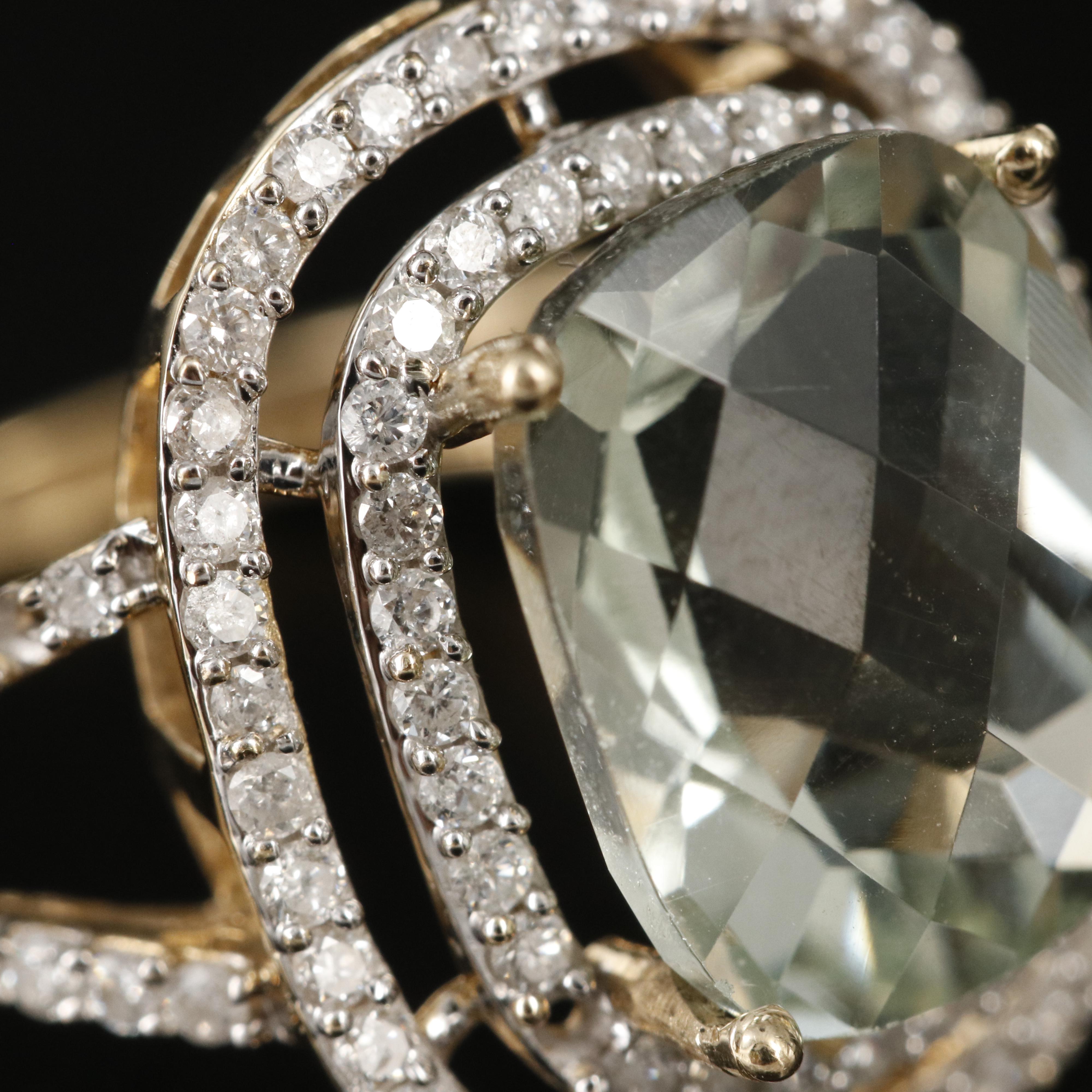 14K Prasiolite and Diamond Ring