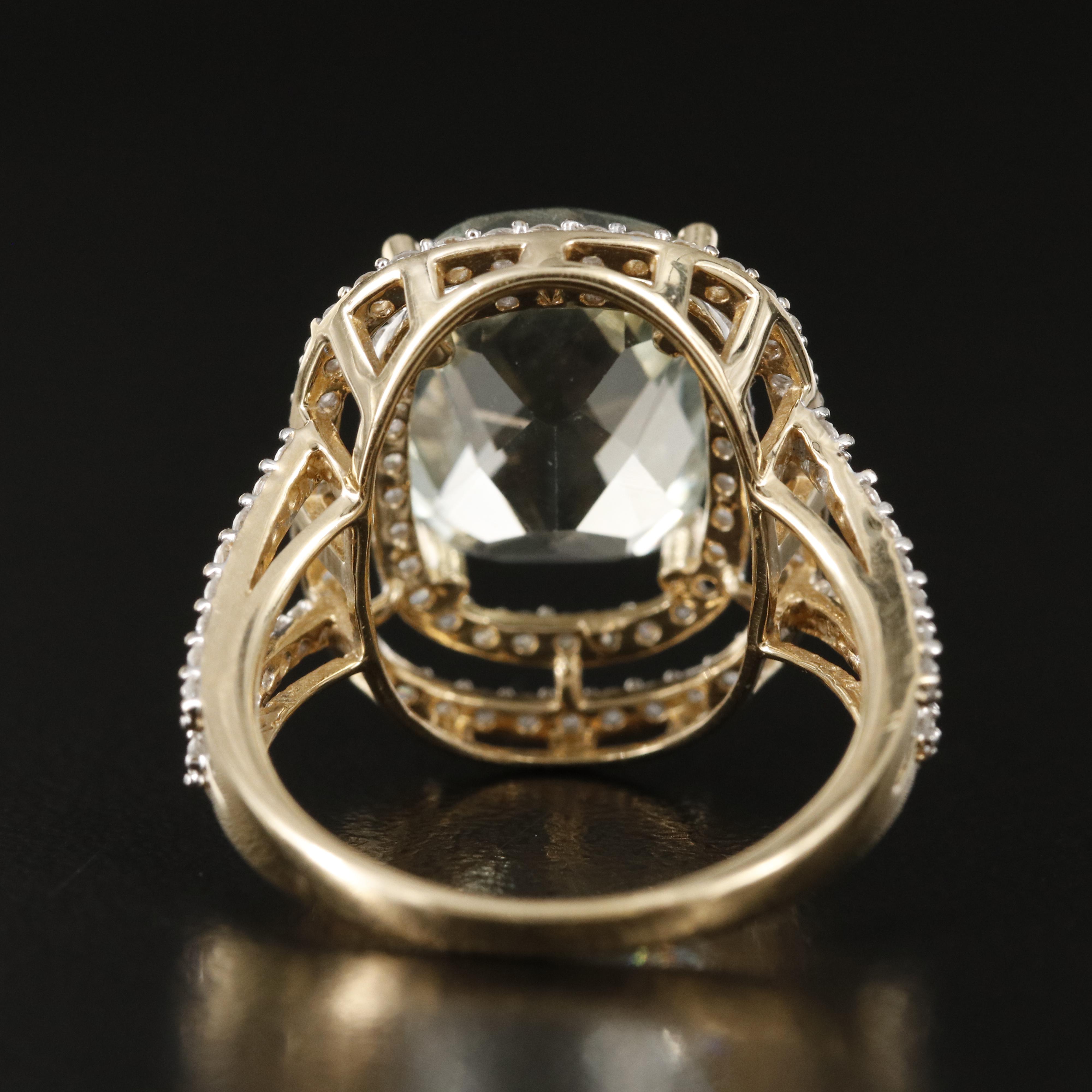 14K Prasiolite and Diamond Ring