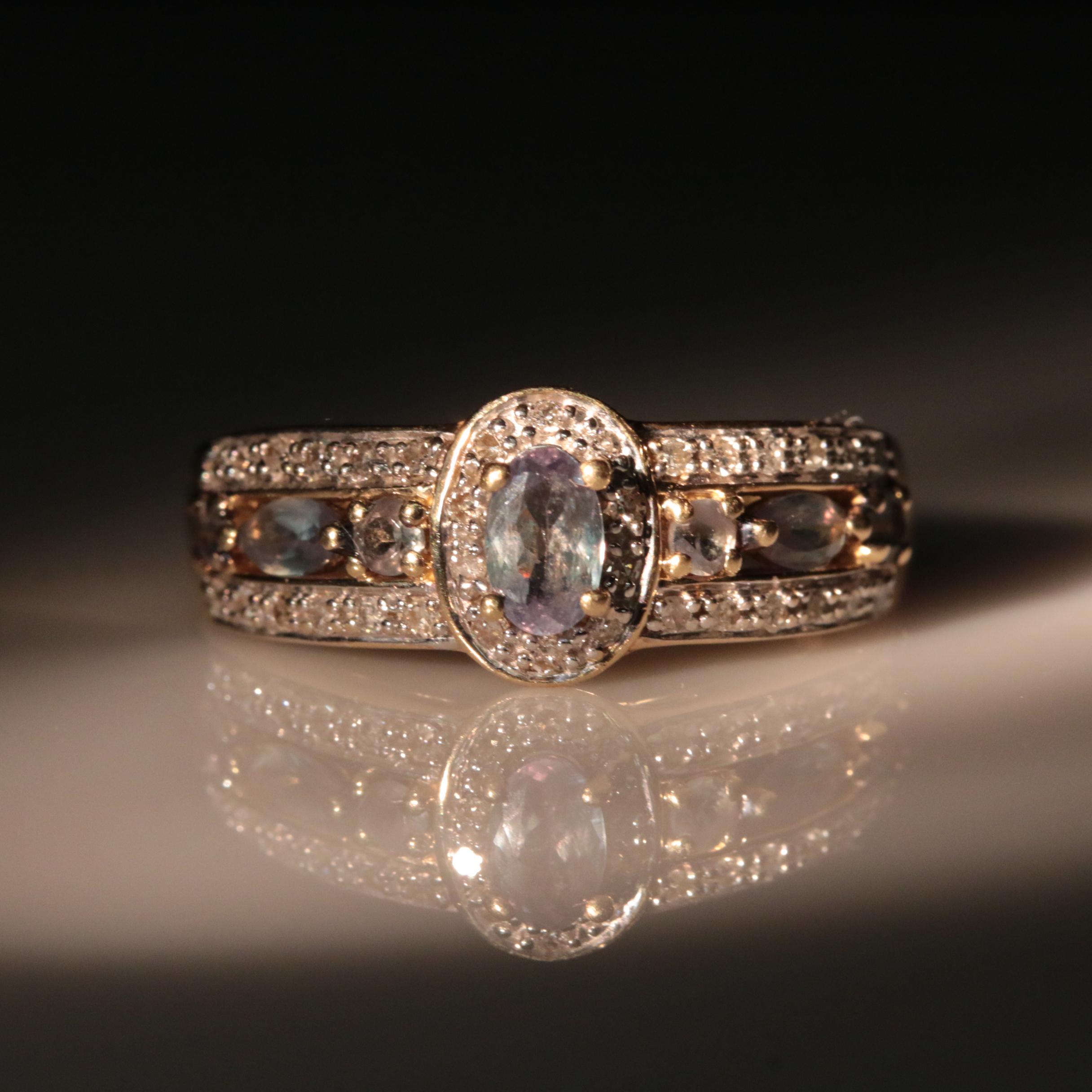 14K Alexandrite and Diamond Ring