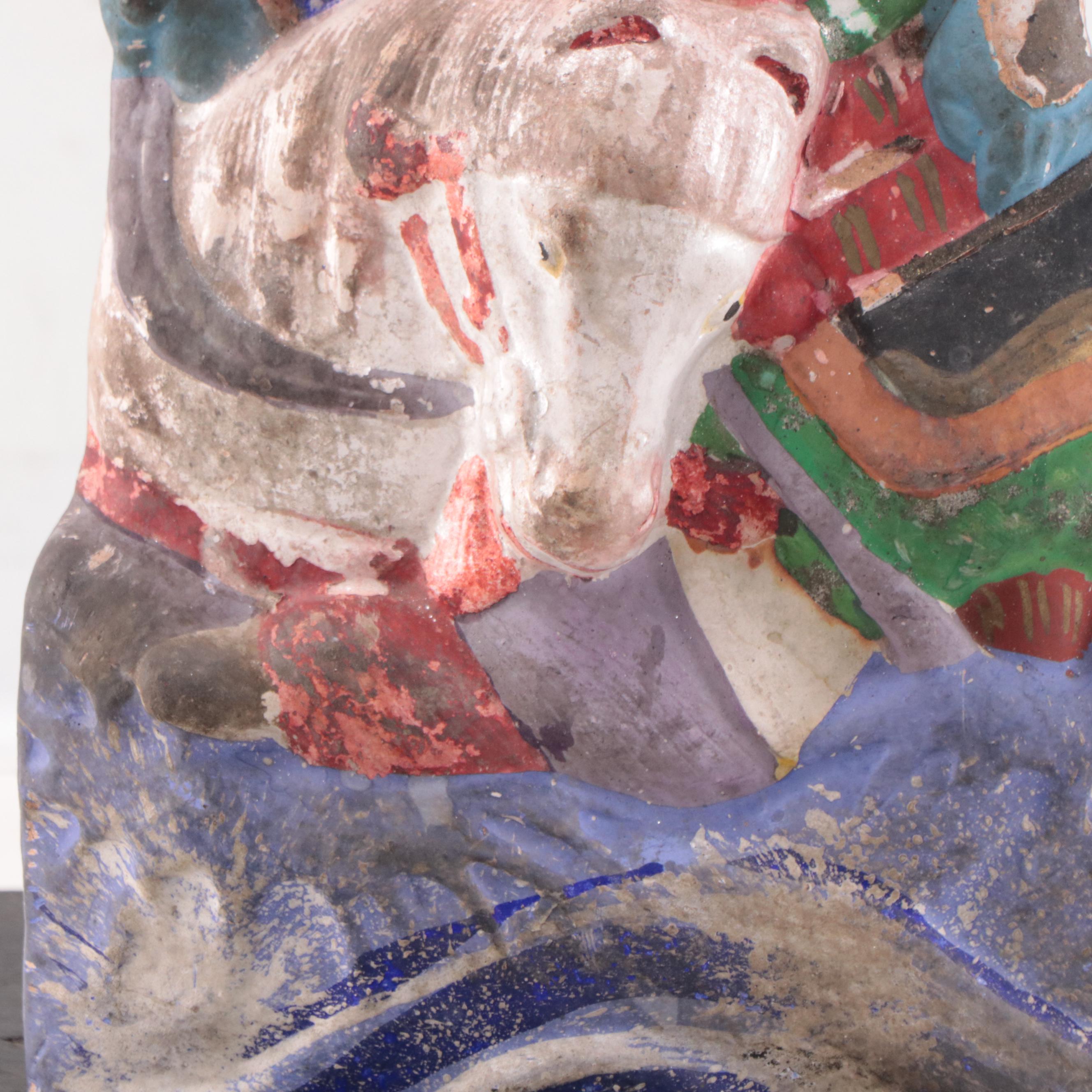 Japanese Folk Art Painted Clay Shogun on Horseback, Late 20th Century