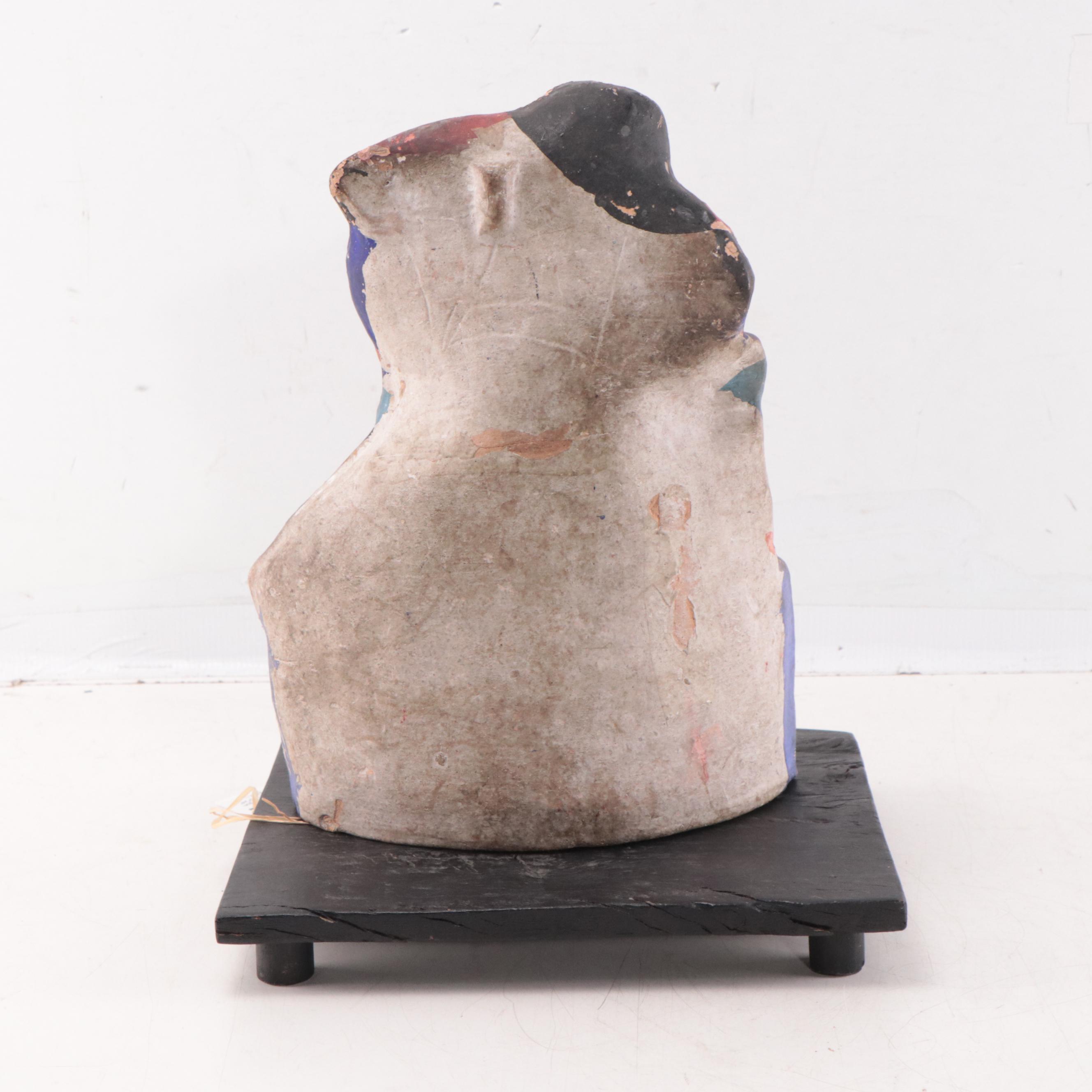 Japanese Folk Art Painted Clay Shogun on Horseback, Late 20th Century