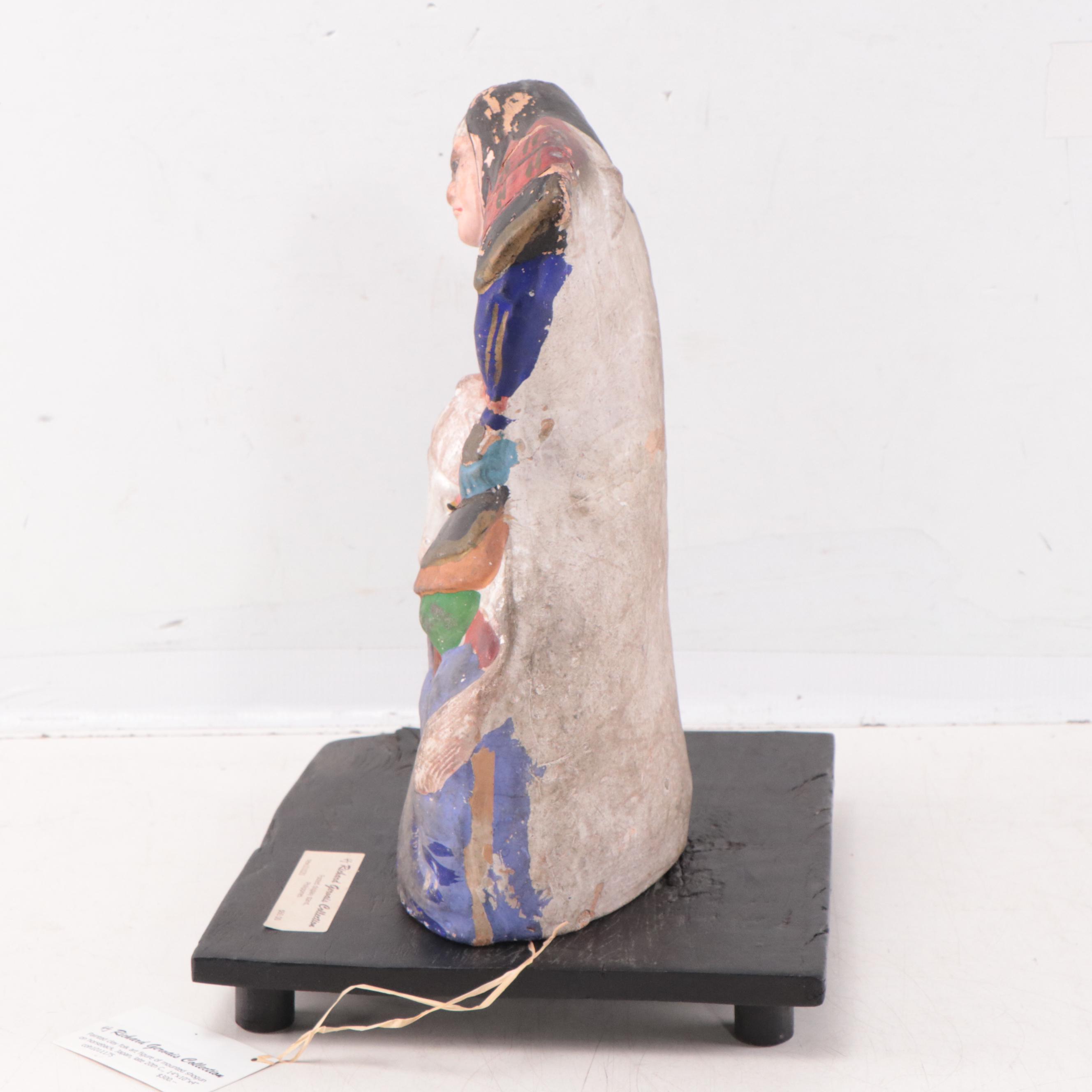 Japanese Folk Art Painted Clay Shogun on Horseback, Late 20th Century