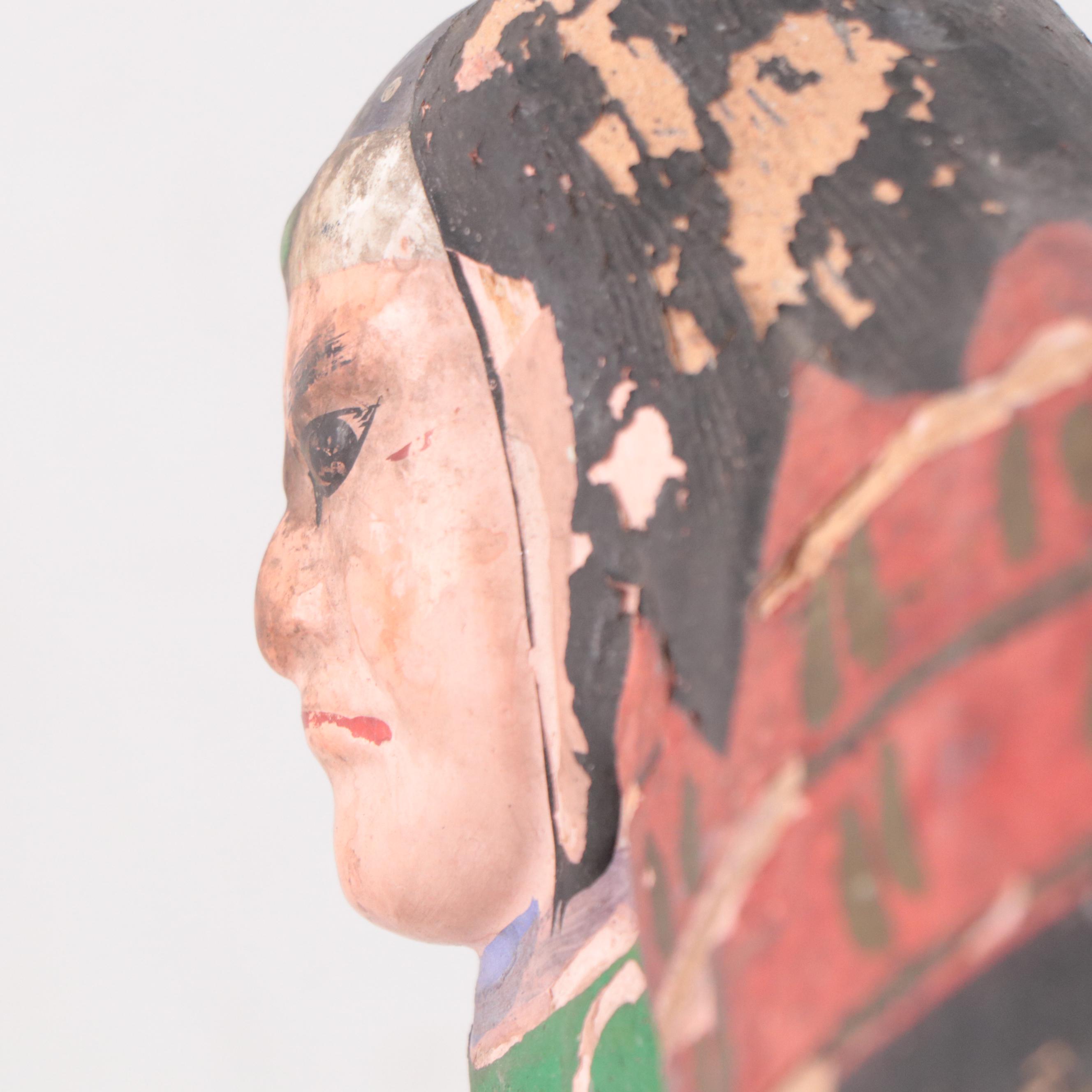 Japanese Folk Art Painted Clay Shogun on Horseback, Late 20th Century