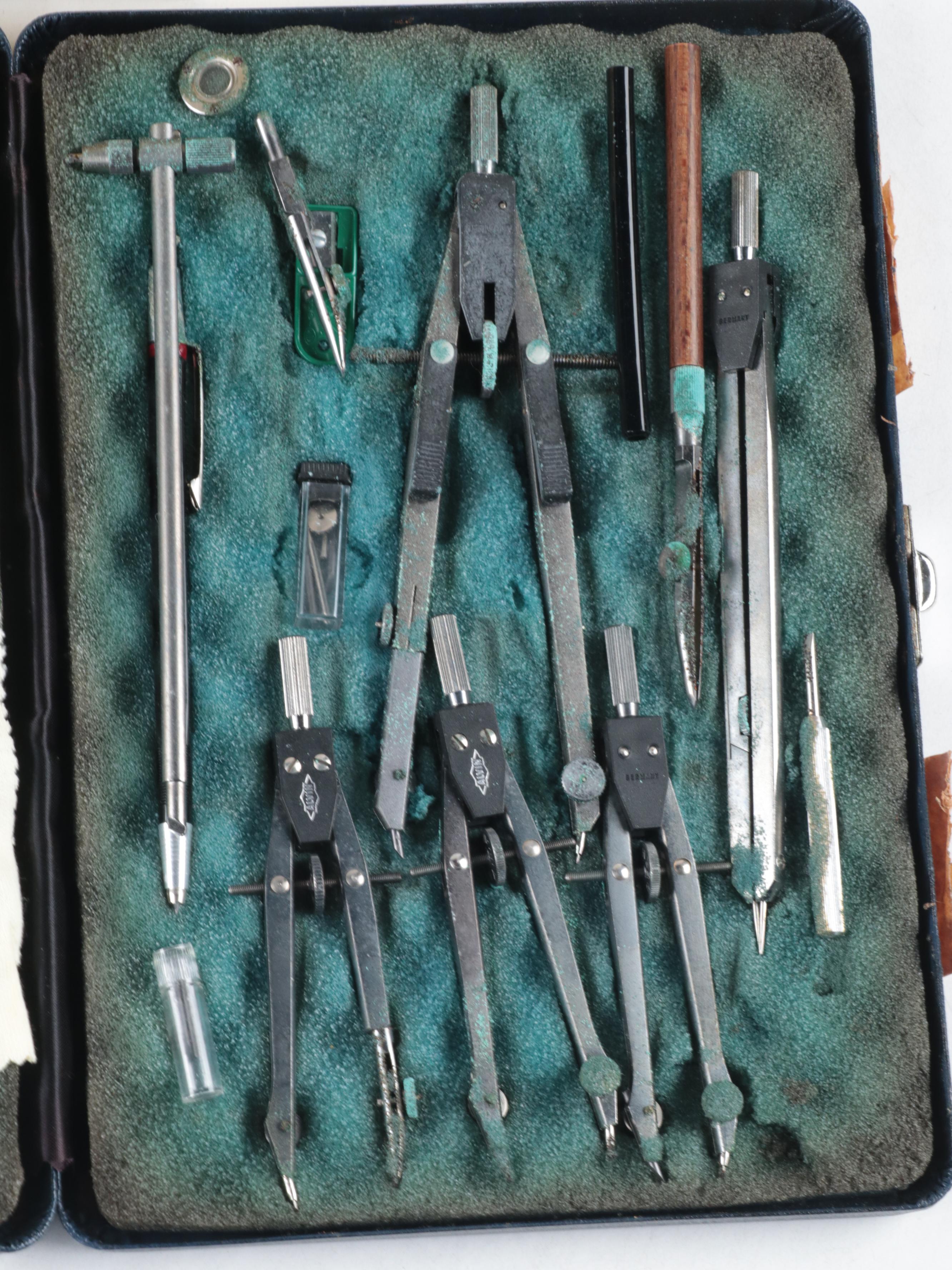 Staedtler and Alvin Compass Sets, Brookstone Brush, Pantograph, Drafting Tools