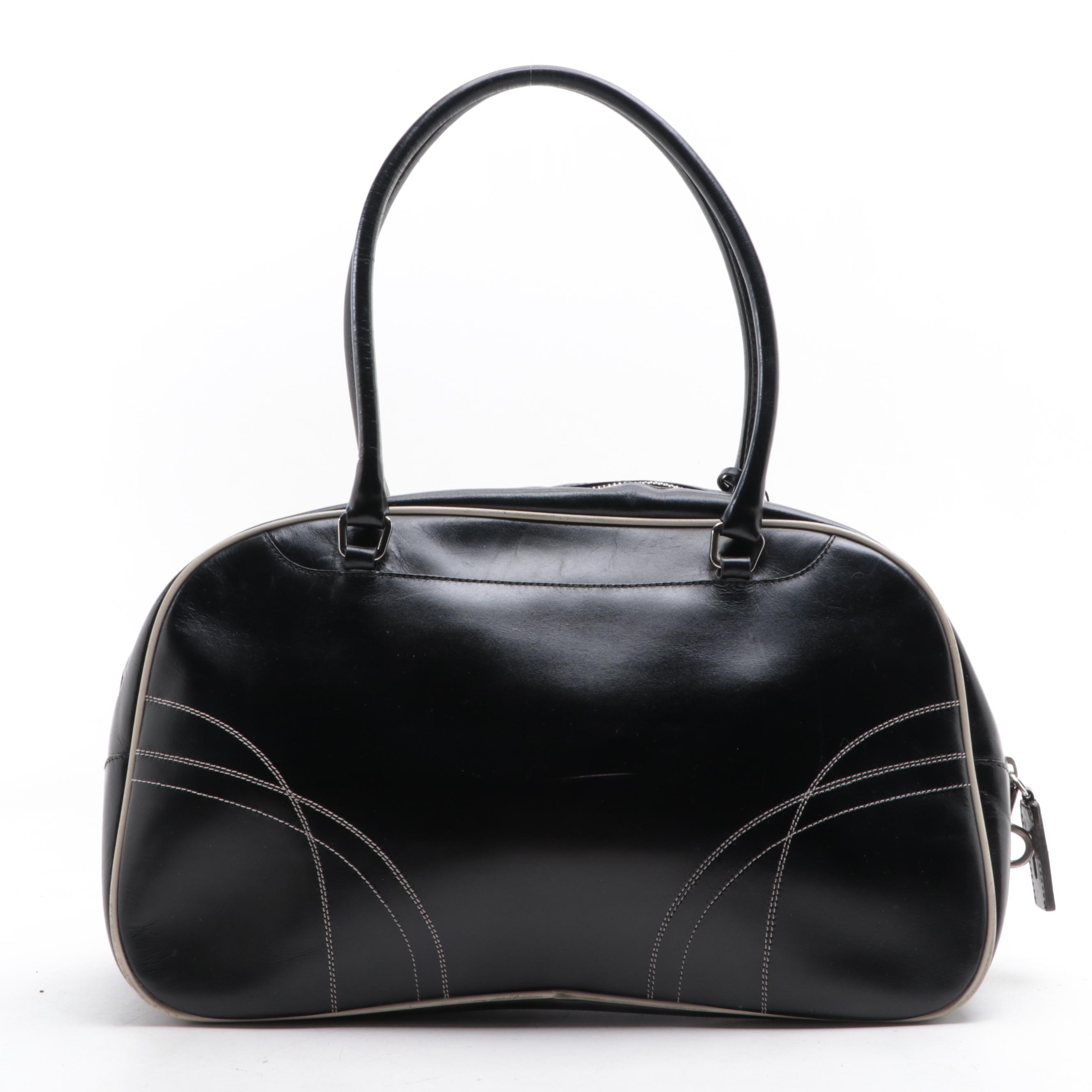 Prada Bowling Bag B11296 in Easy Calf Leather with Contrast Trim