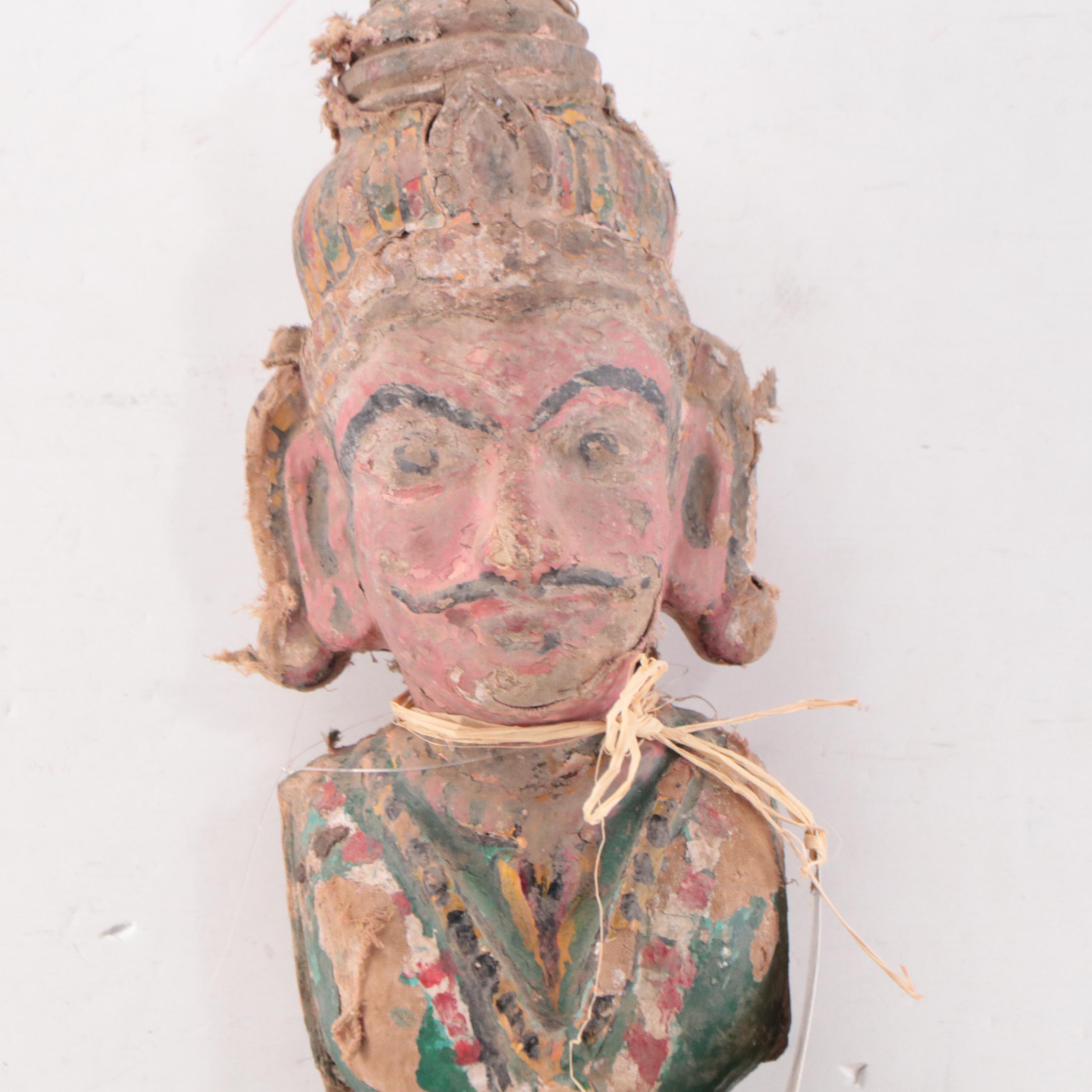 Indian Painted Wood Nobleman Rider Figure Fragment, Late 19th Century