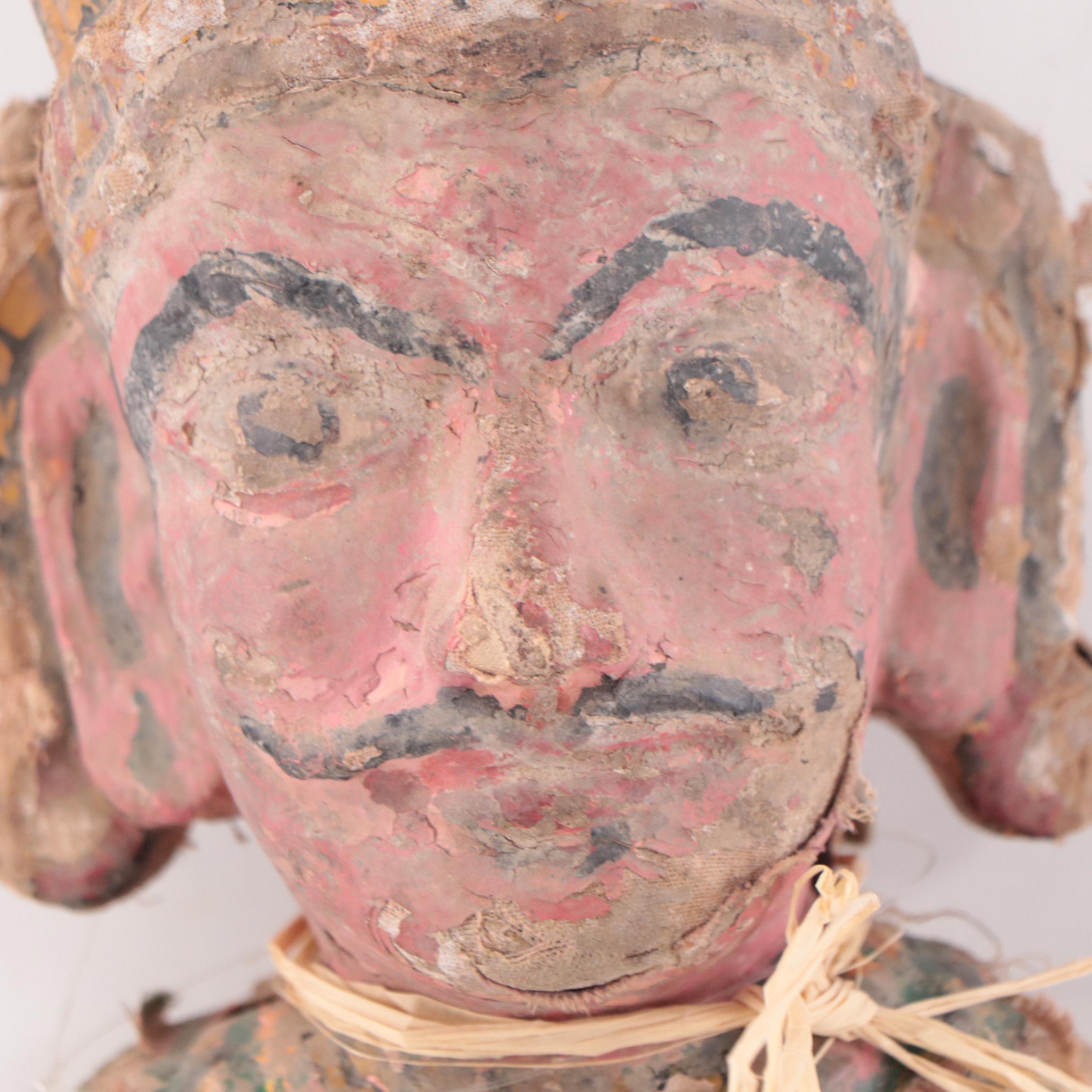Indian Painted Wood Nobleman Rider Figure Fragment, Late 19th Century