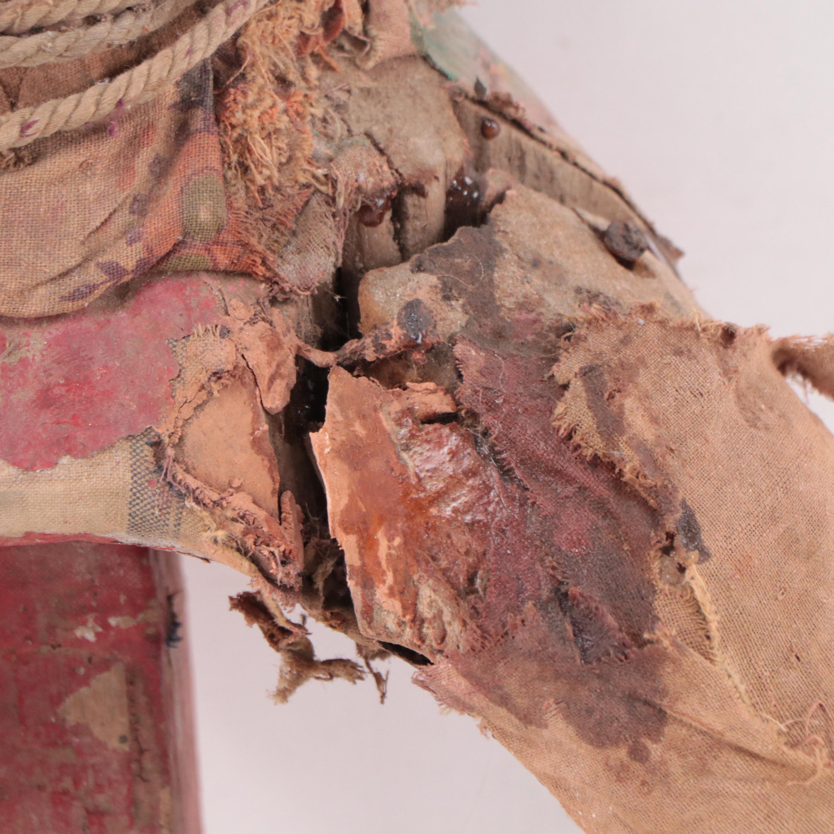 Indian Painted Wood Nobleman Rider Figure Fragment, Late 19th Century