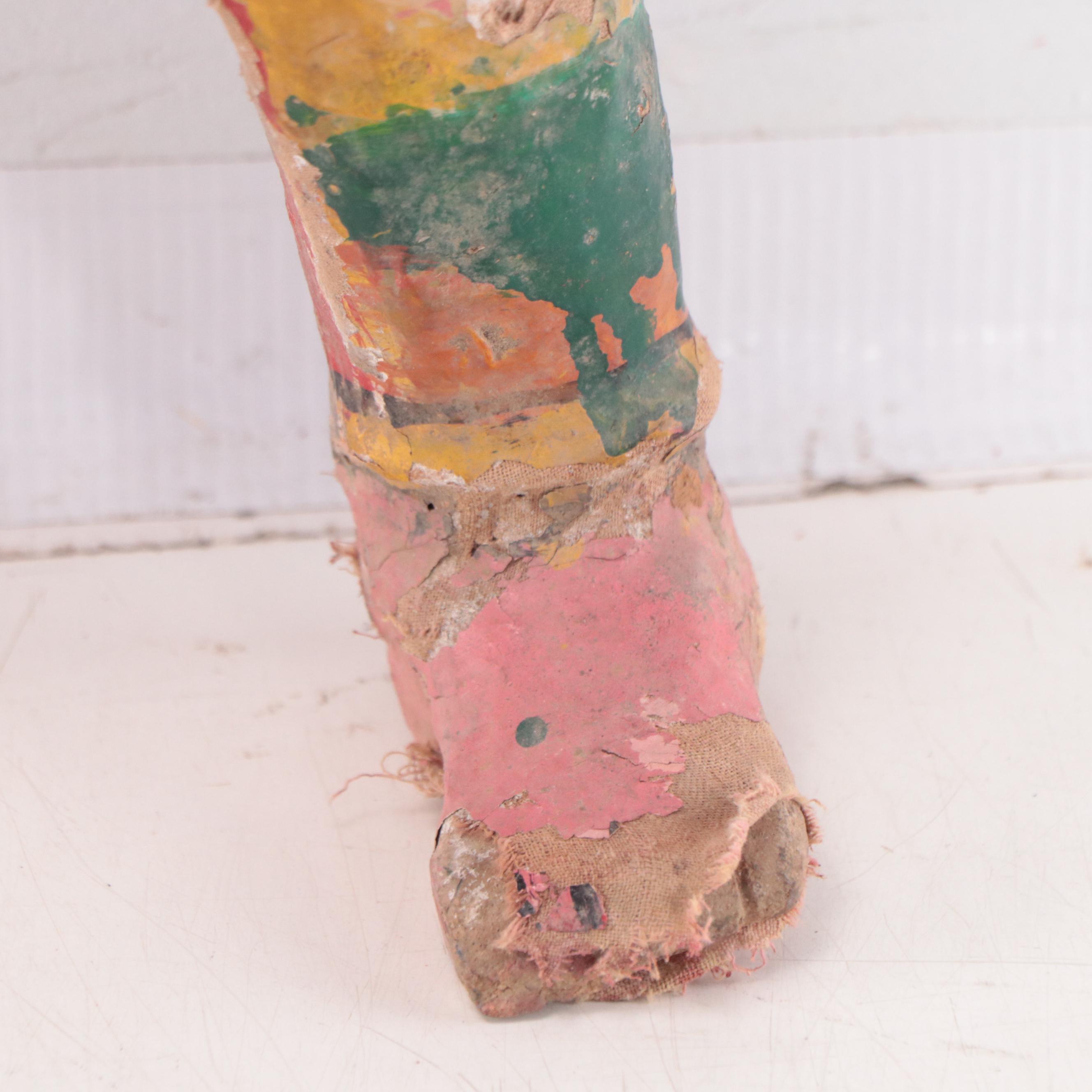 Indian Painted Wood Nobleman Rider Figure Fragment, Late 19th Century