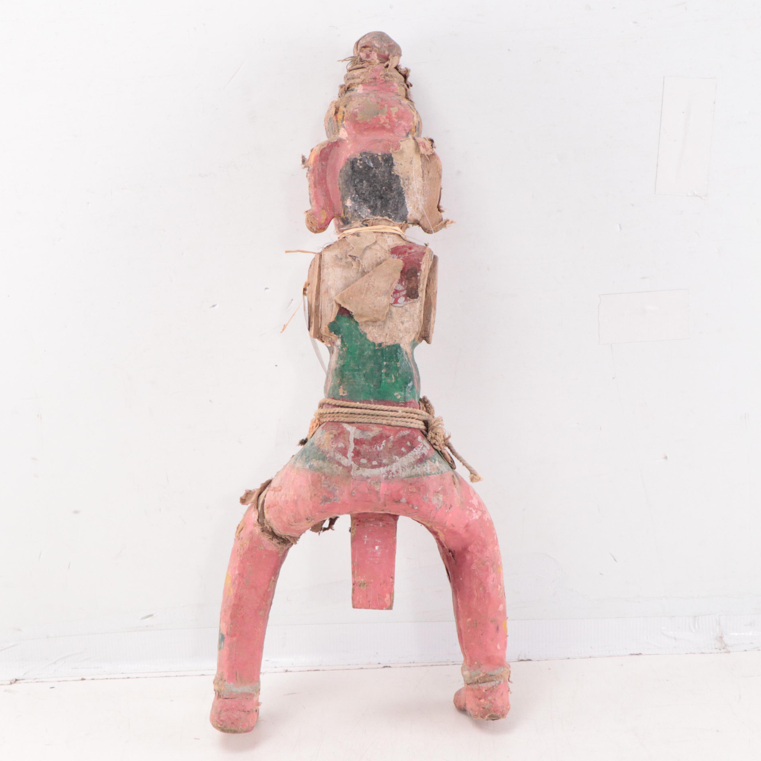 Indian Painted Wood Nobleman Rider Figure Fragment, Late 19th Century