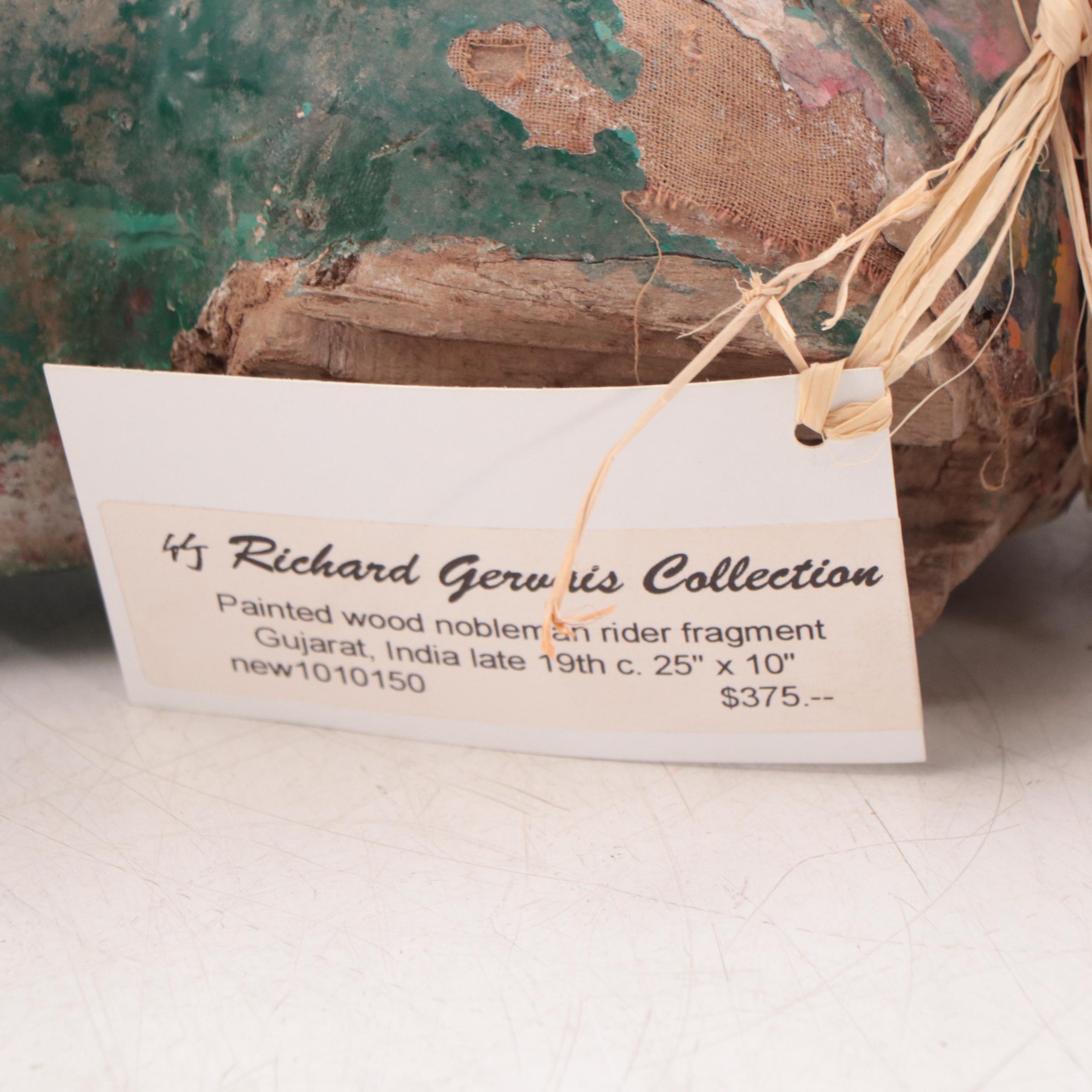 Indian Painted Wood Nobleman Rider Figure Fragment, Late 19th Century