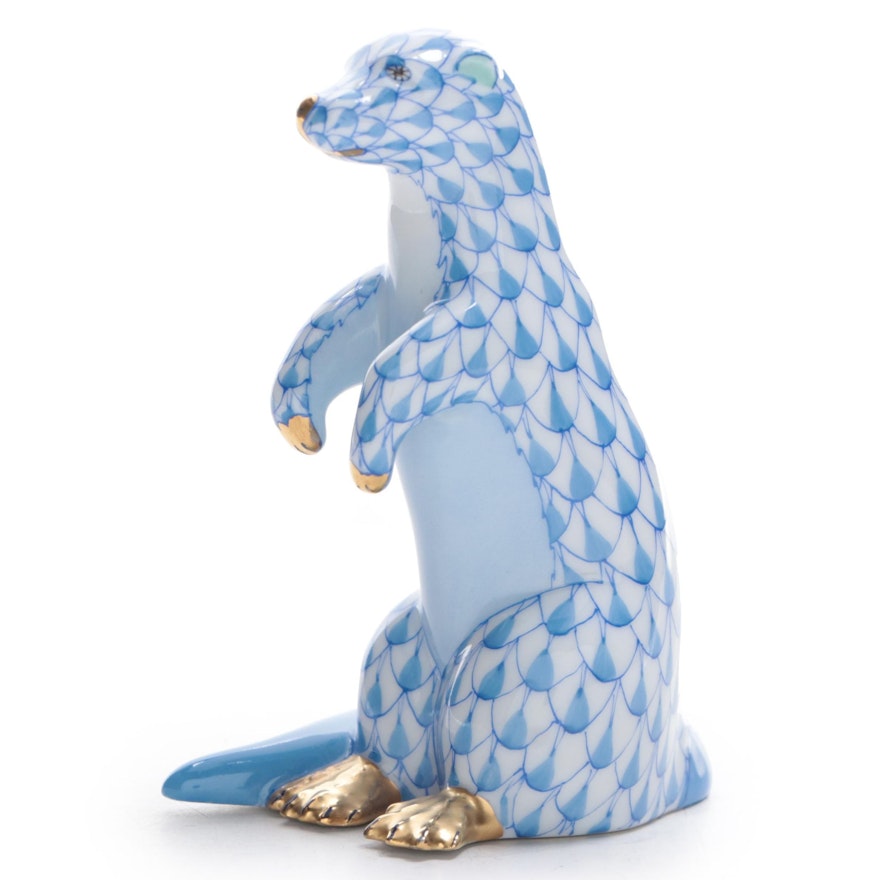 Herend Hungary Hand-Painted Porcelain "Fishnet" Otter Figurine