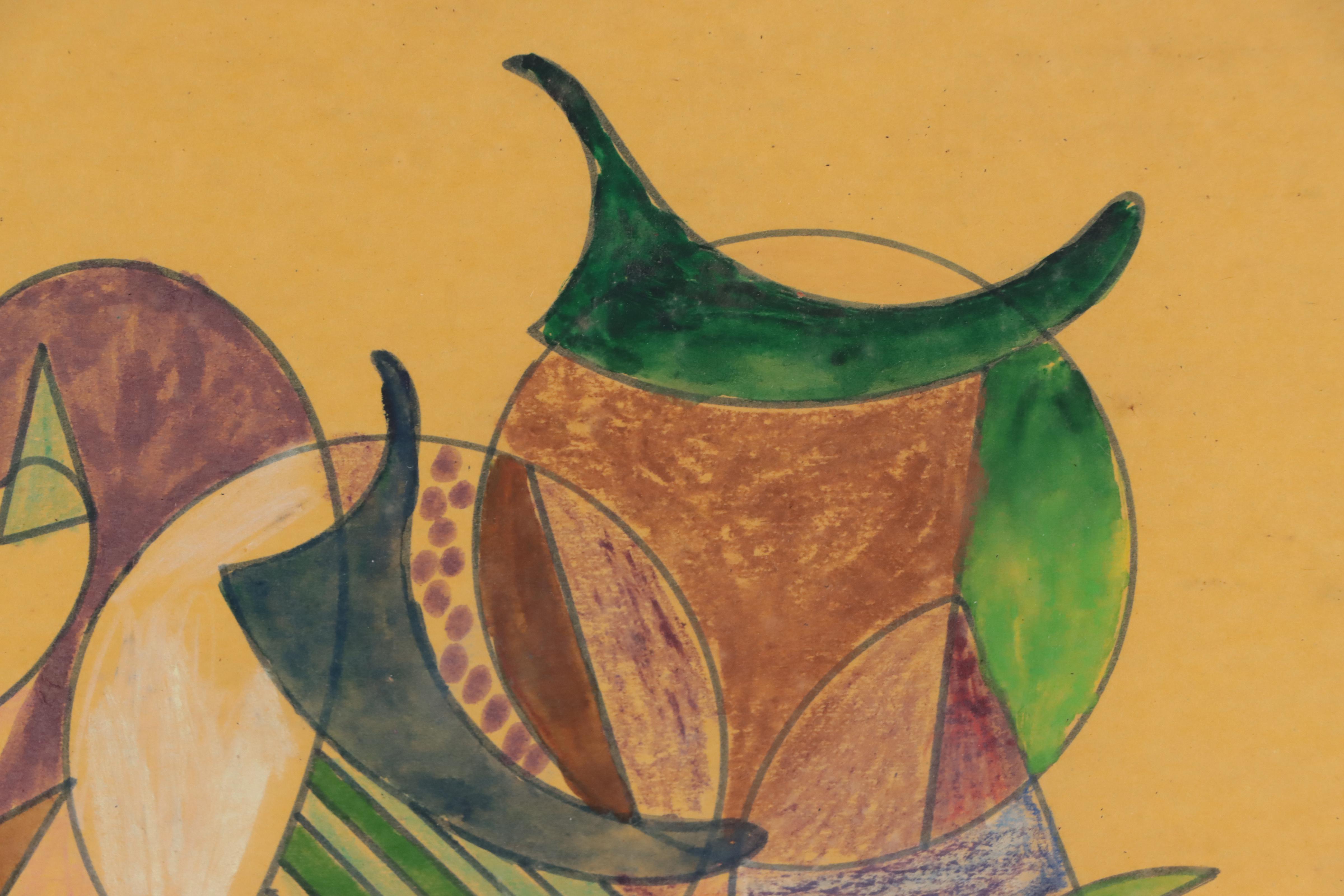 Chuck Barr Abstract Crayon and Marker Drawing, 1979