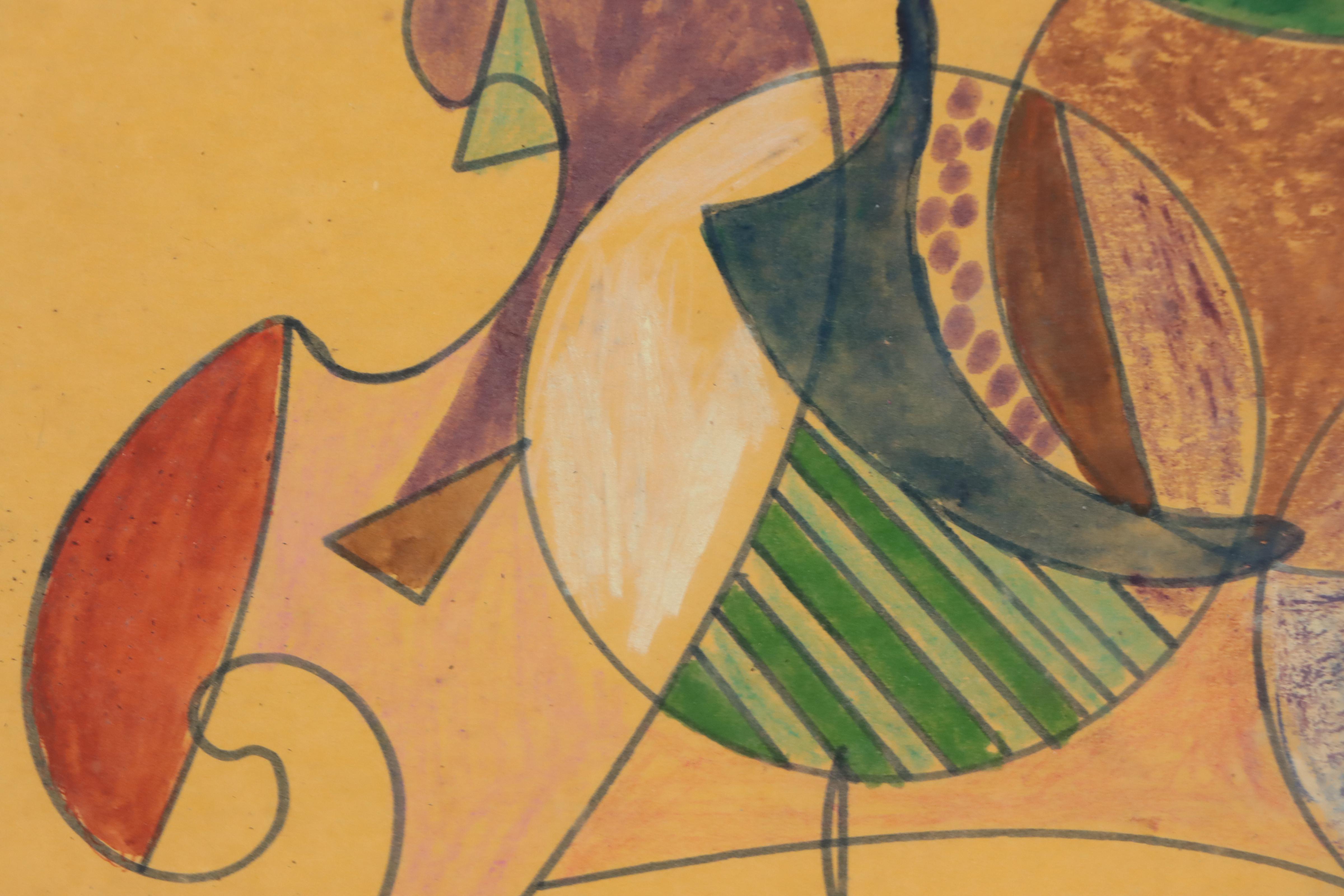 Chuck Barr Abstract Crayon and Marker Drawing, 1979