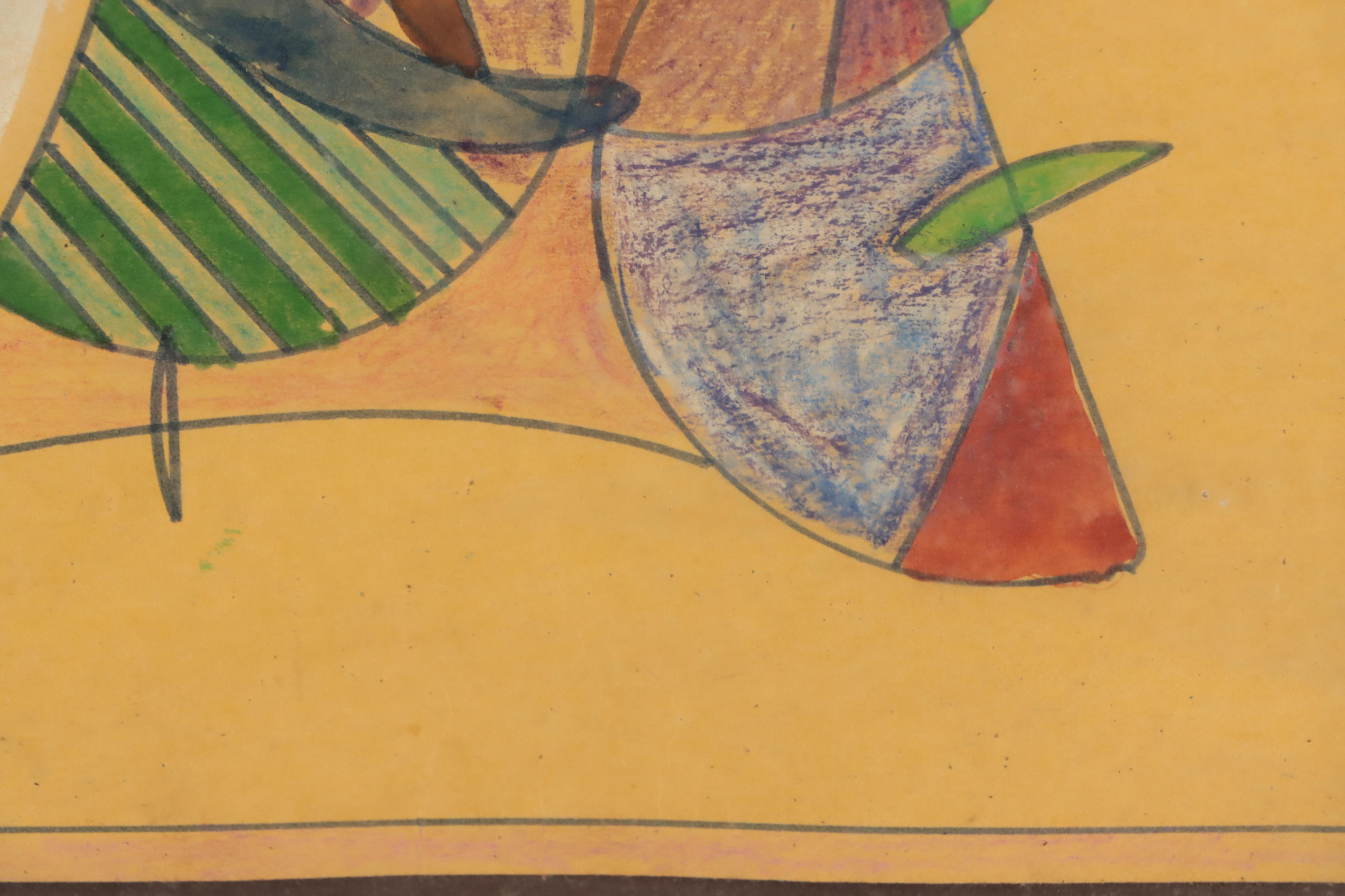 Chuck Barr Abstract Crayon and Marker Drawing, 1979