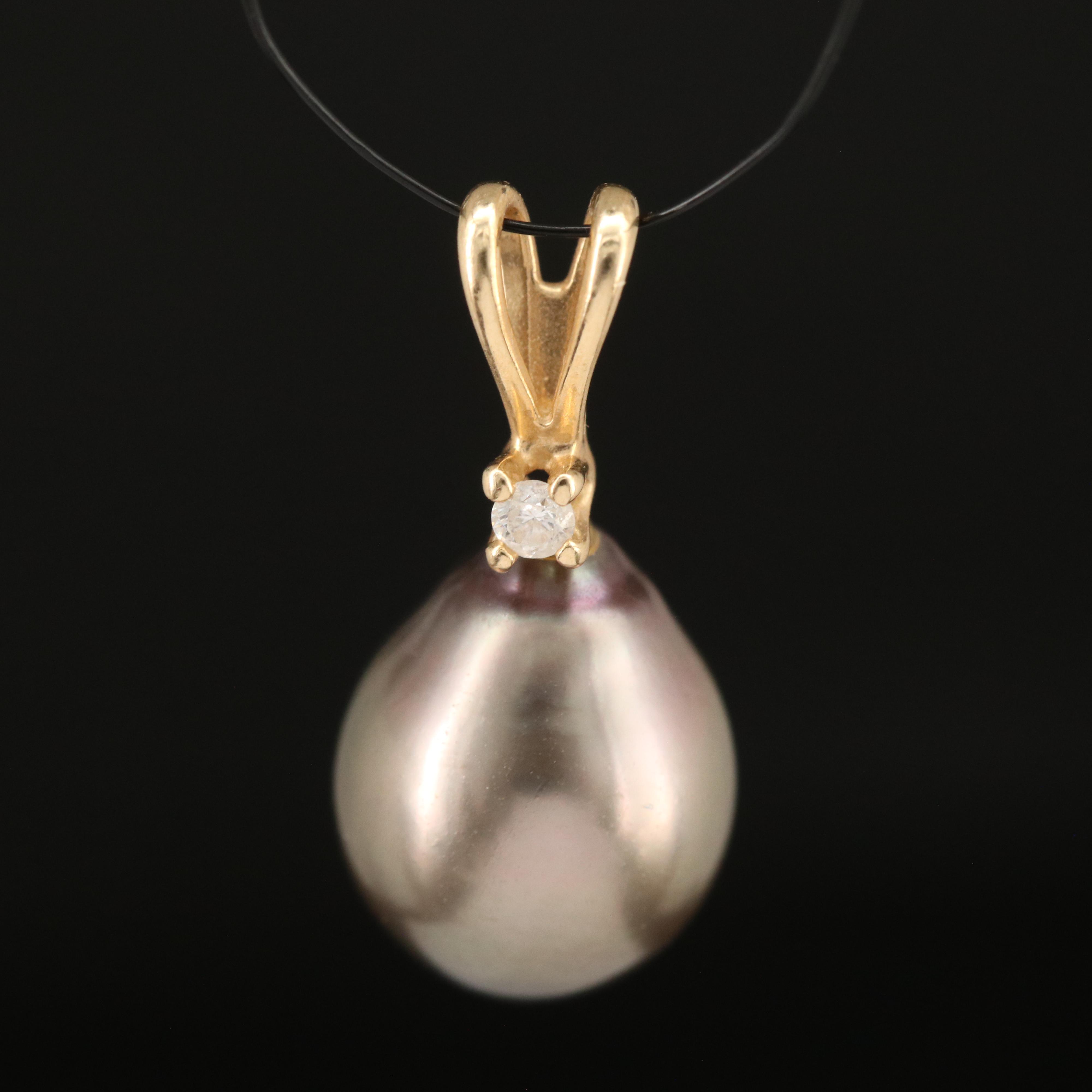 14K Pearl and Diamond Pendant