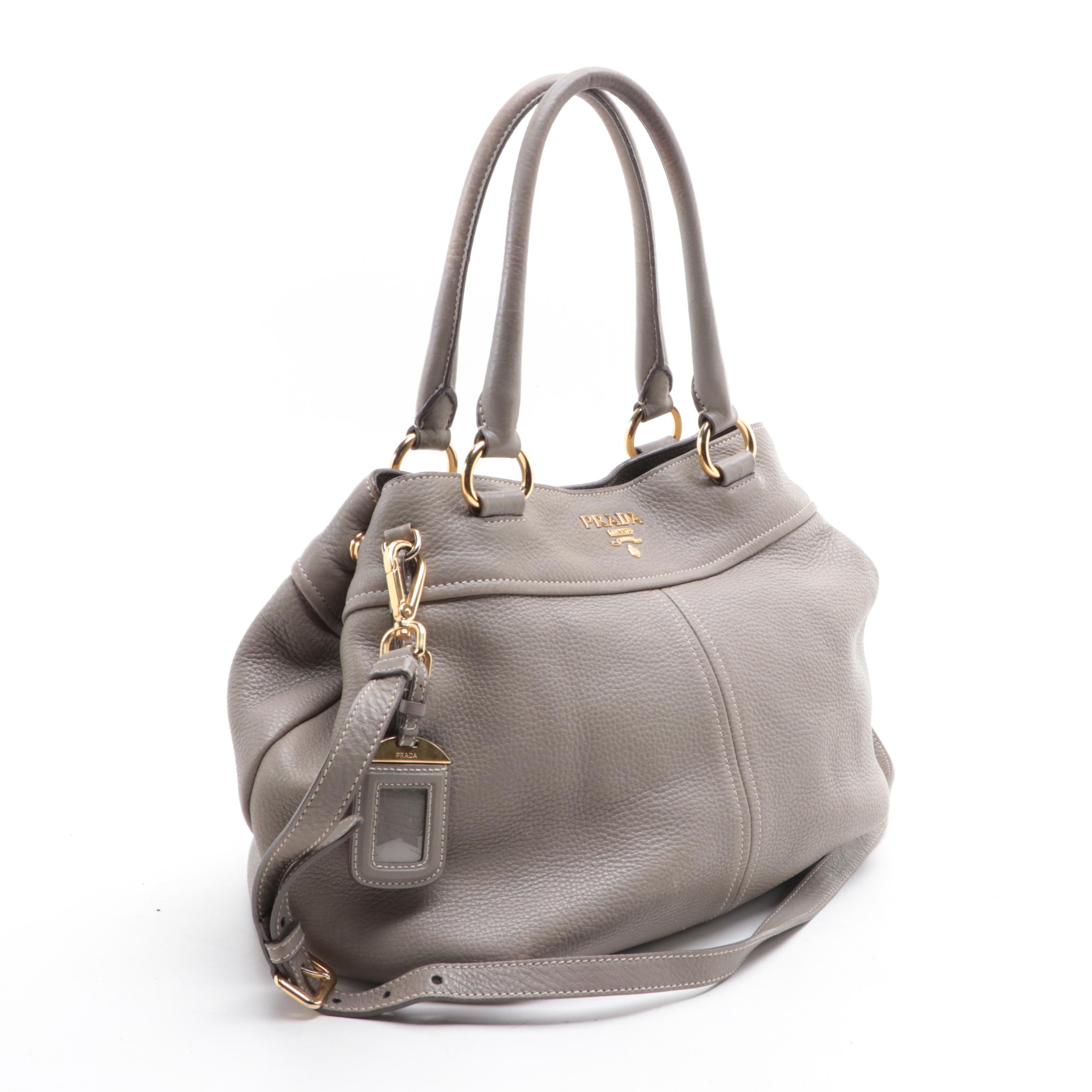 Prada Two-Way Bag in Grey Deerskin Leather with Shoulder Strap