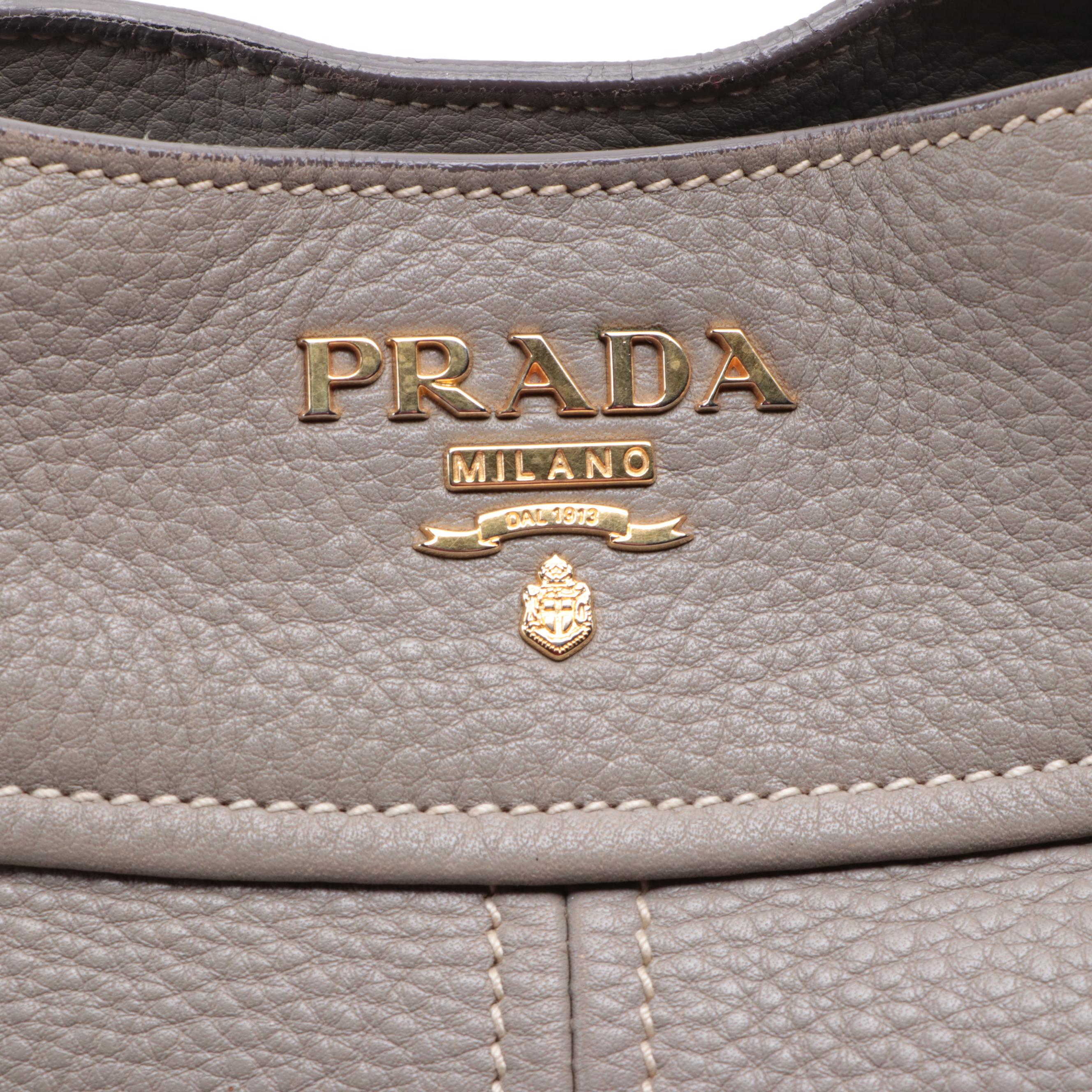 Prada Two-Way Bag in Grey Deerskin Leather with Shoulder Strap
