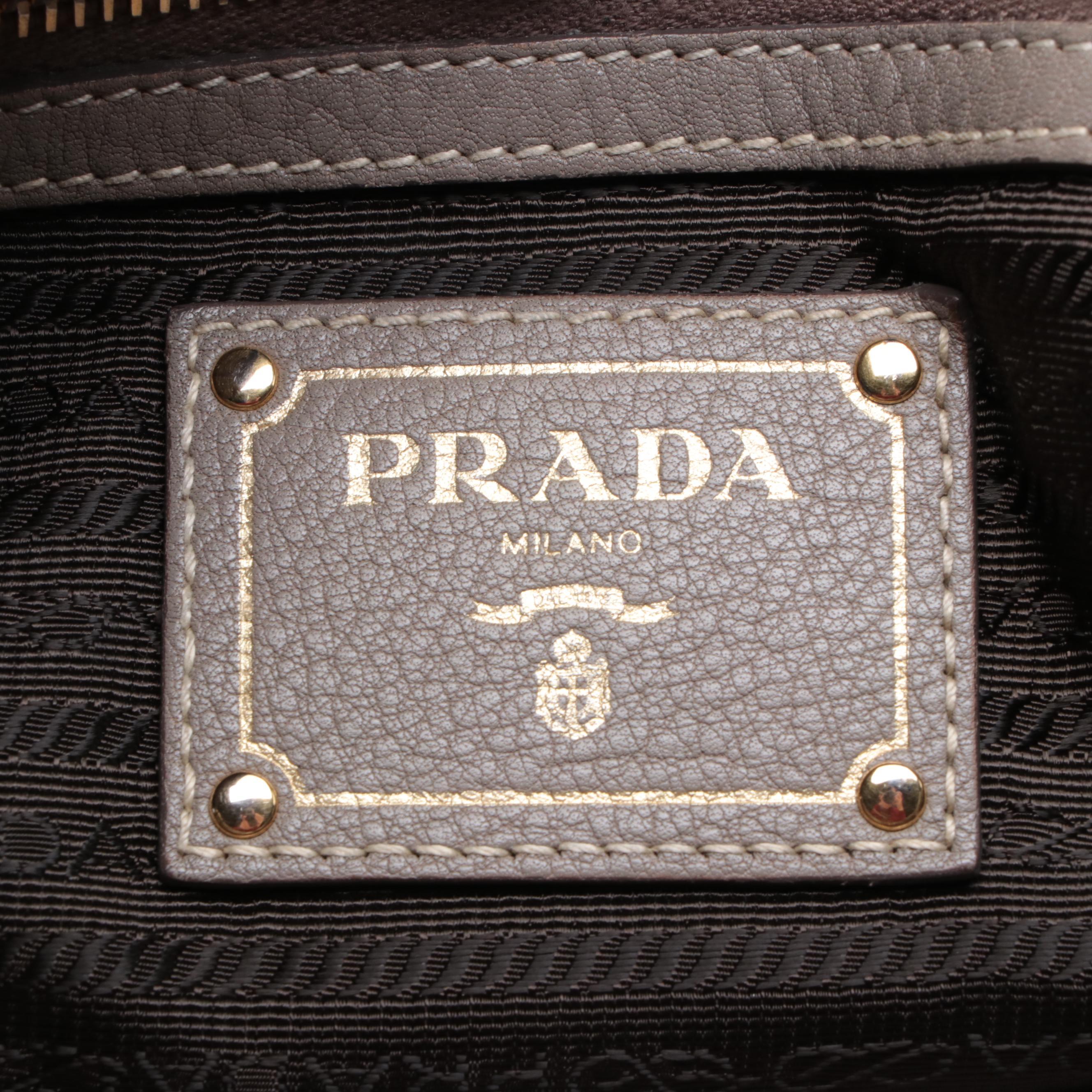 Prada Two-Way Bag in Grey Deerskin Leather with Shoulder Strap