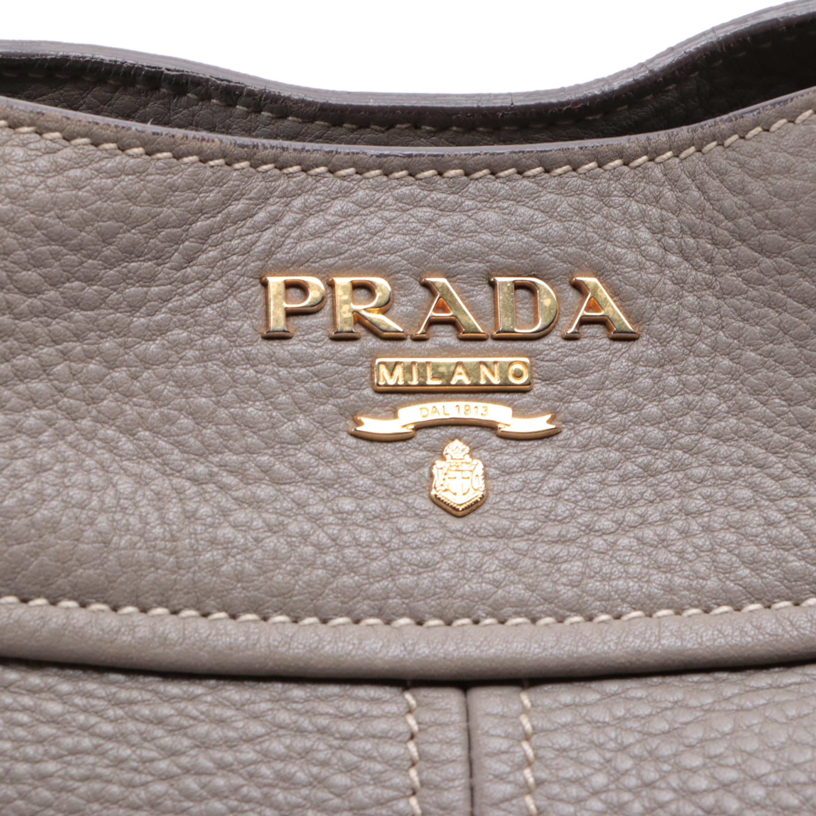 Prada Two-Way Bag in Grey Deerskin Leather with Shoulder Strap