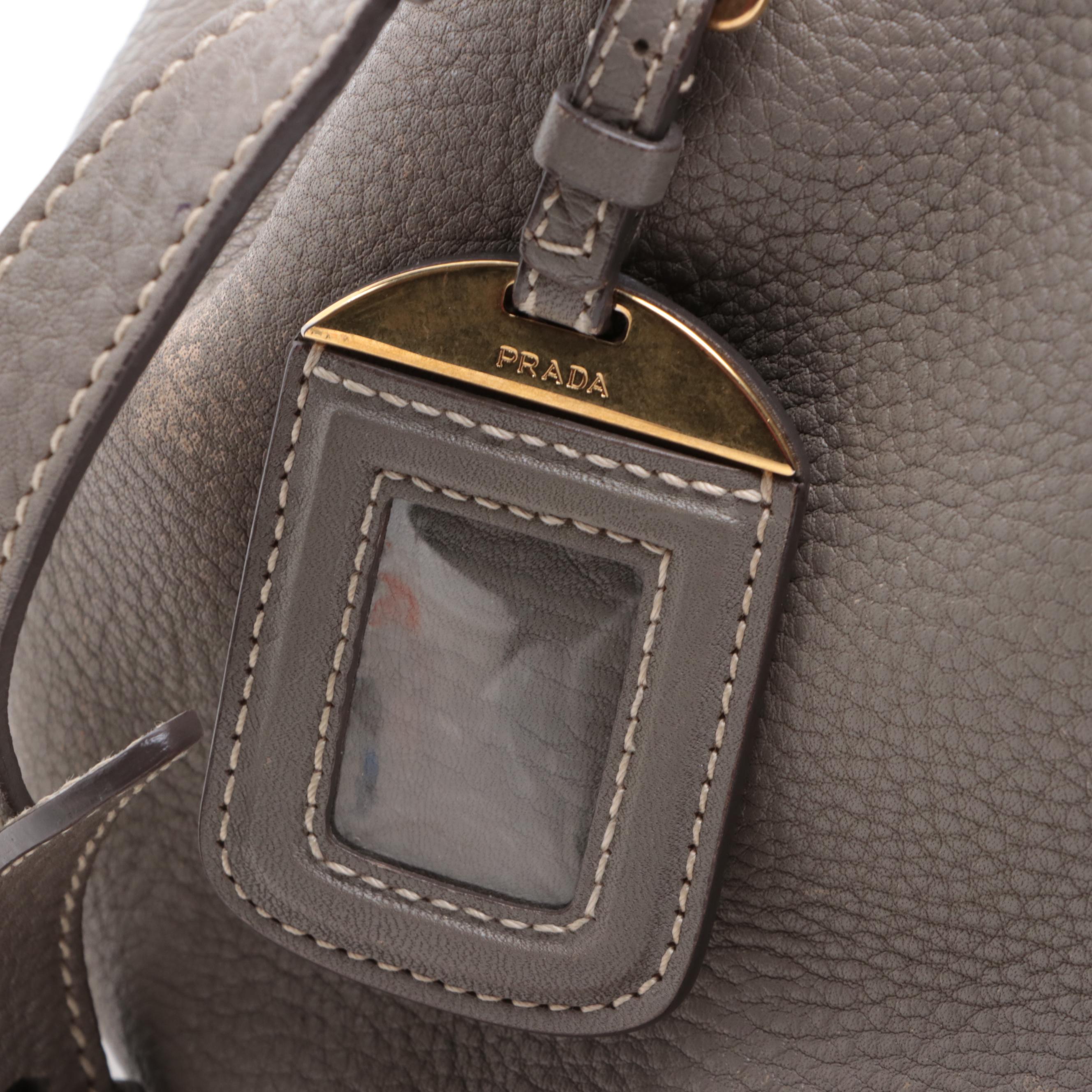 Prada Two-Way Bag in Grey Deerskin Leather with Shoulder Strap