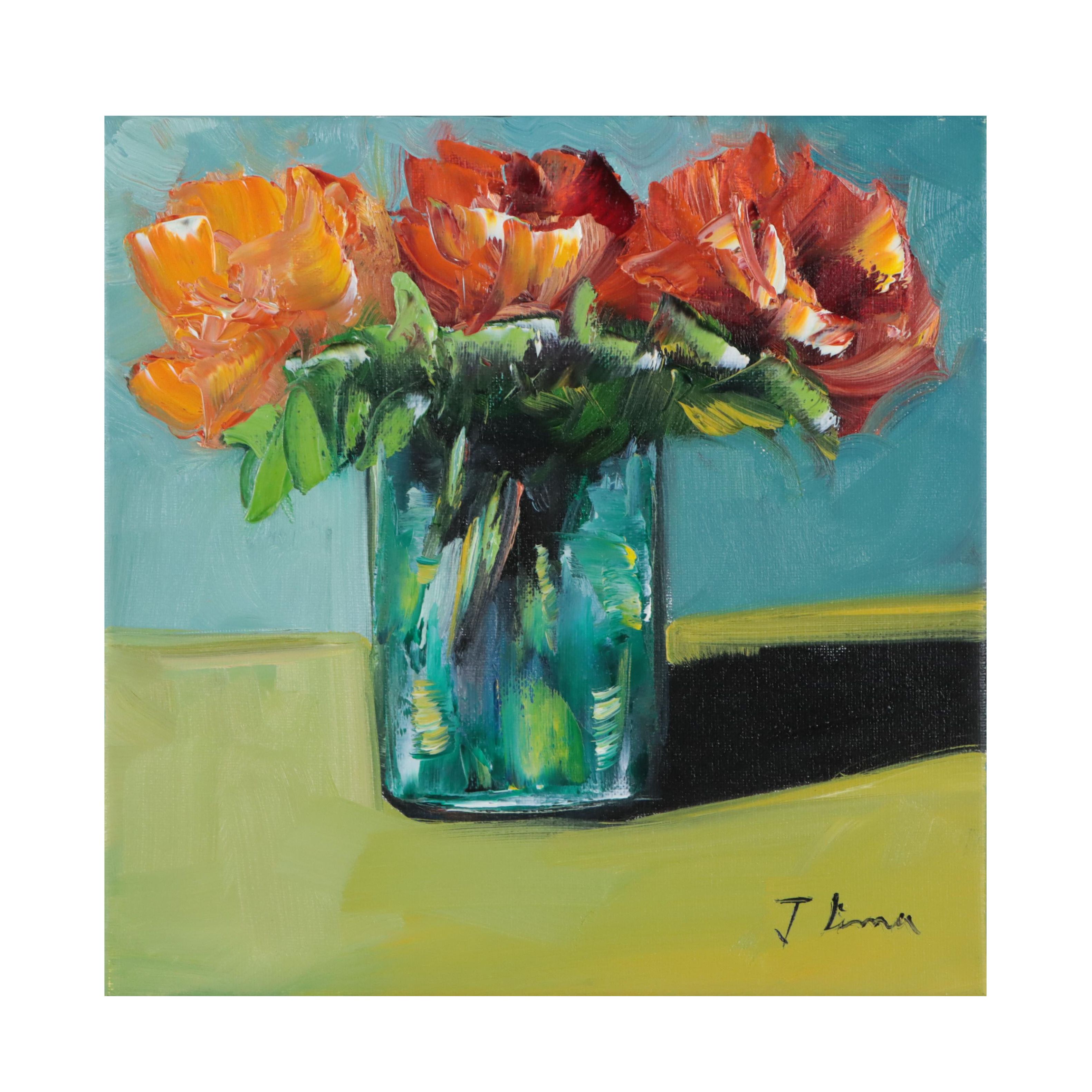José M. Lima Floral Still Life Oil Painting, 2023