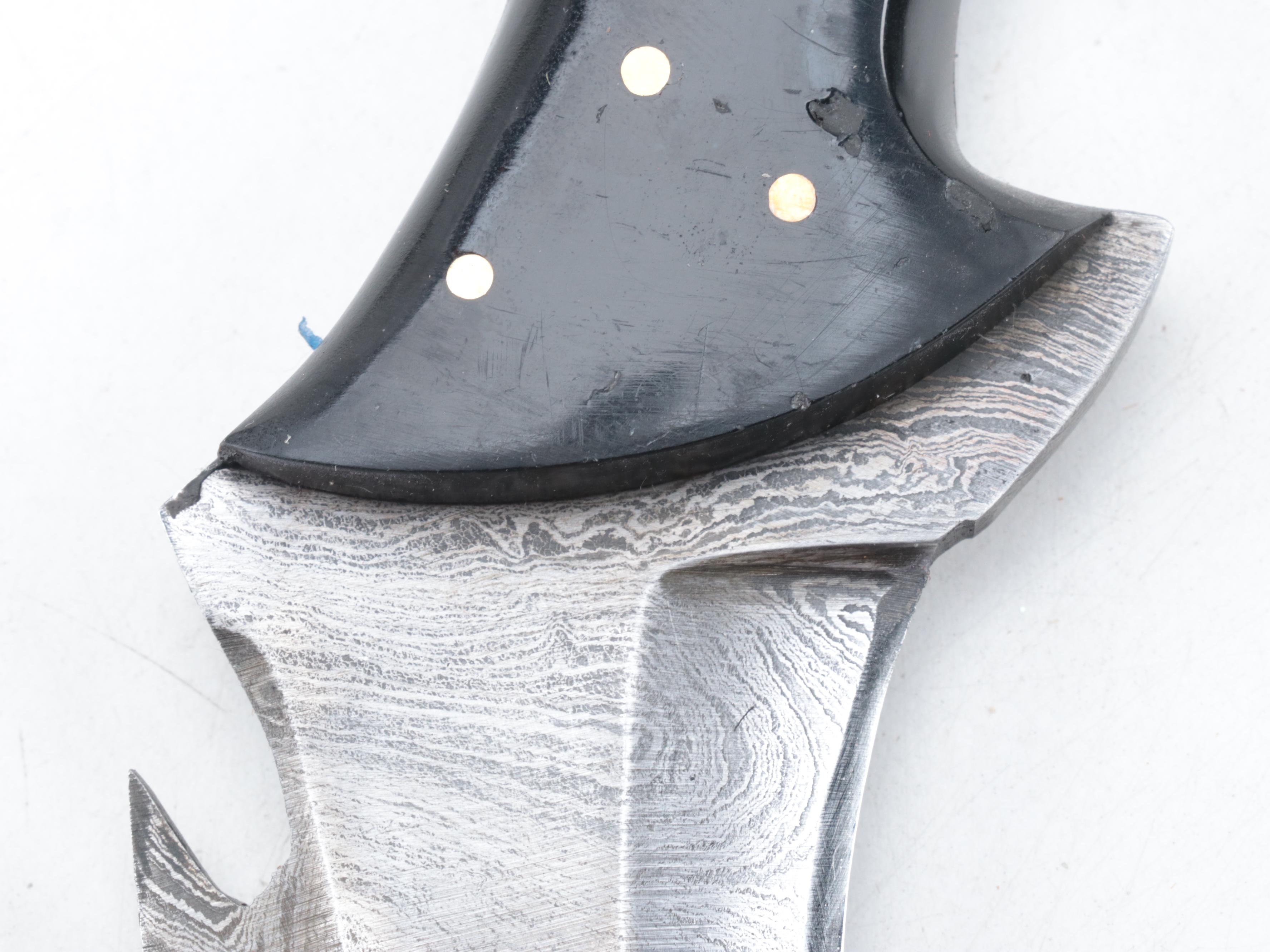 Damascus Steel Karambit Style Knives with Leather Scabbards