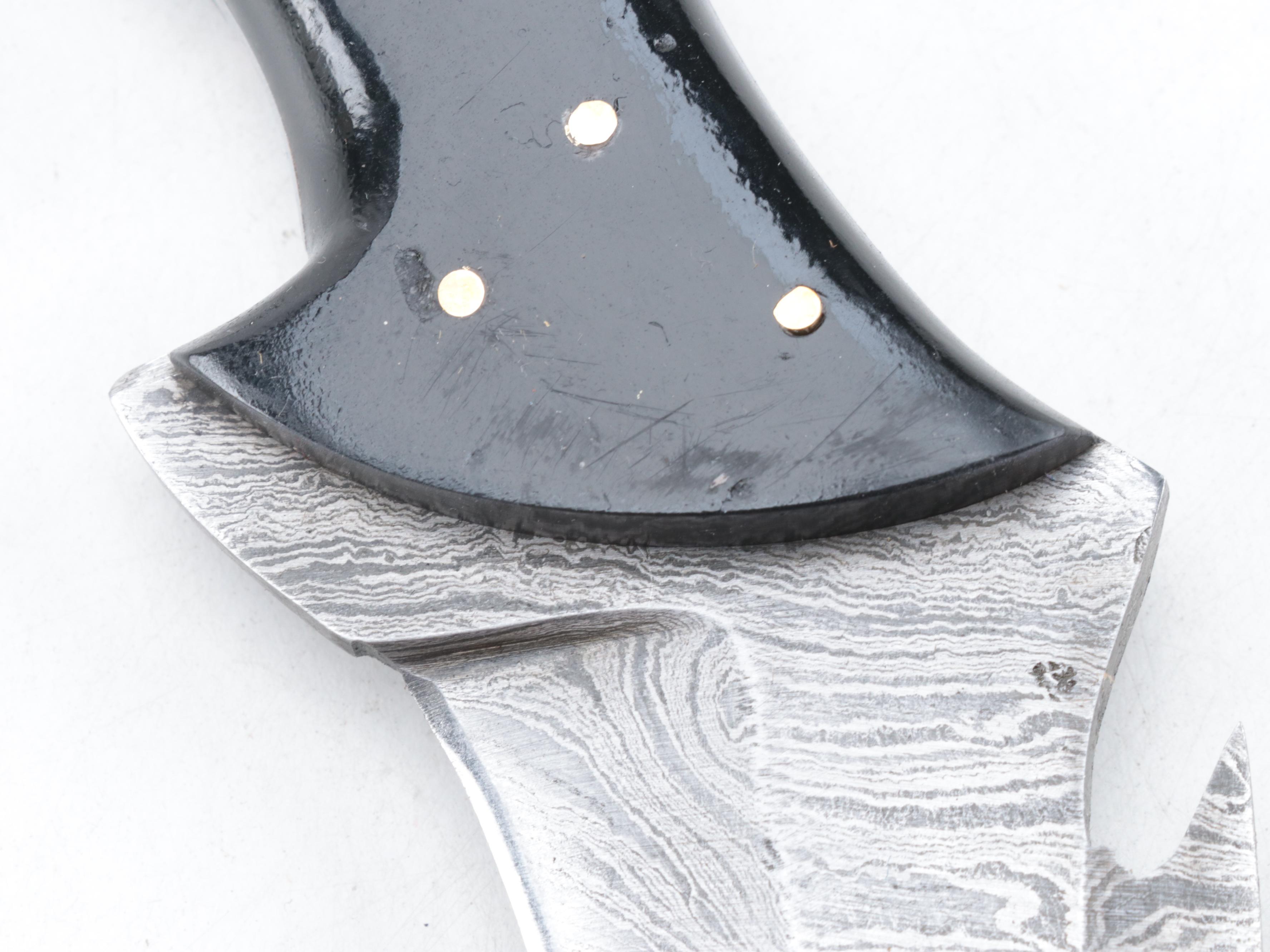Damascus Steel Karambit Style Knives with Leather Scabbards