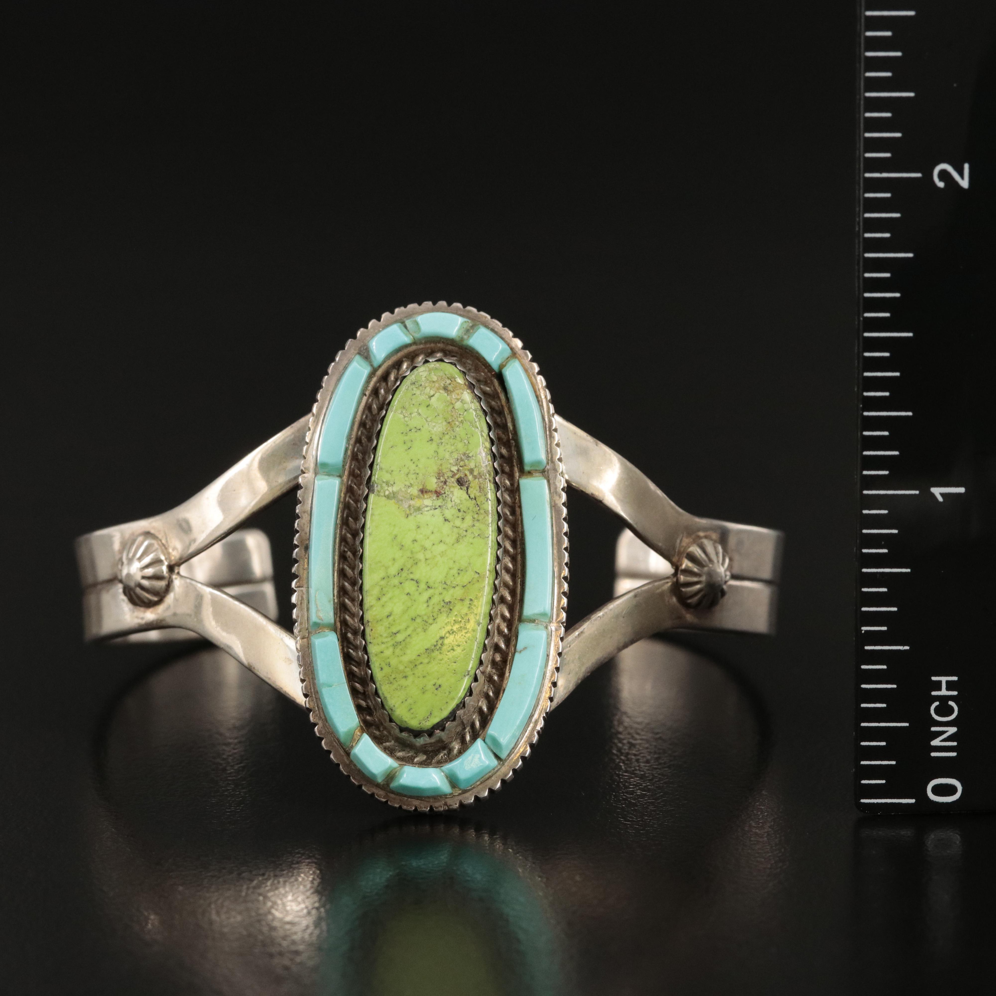 Tom David Navajo Diné Sterling Gaspeite and Turquoise Cuff