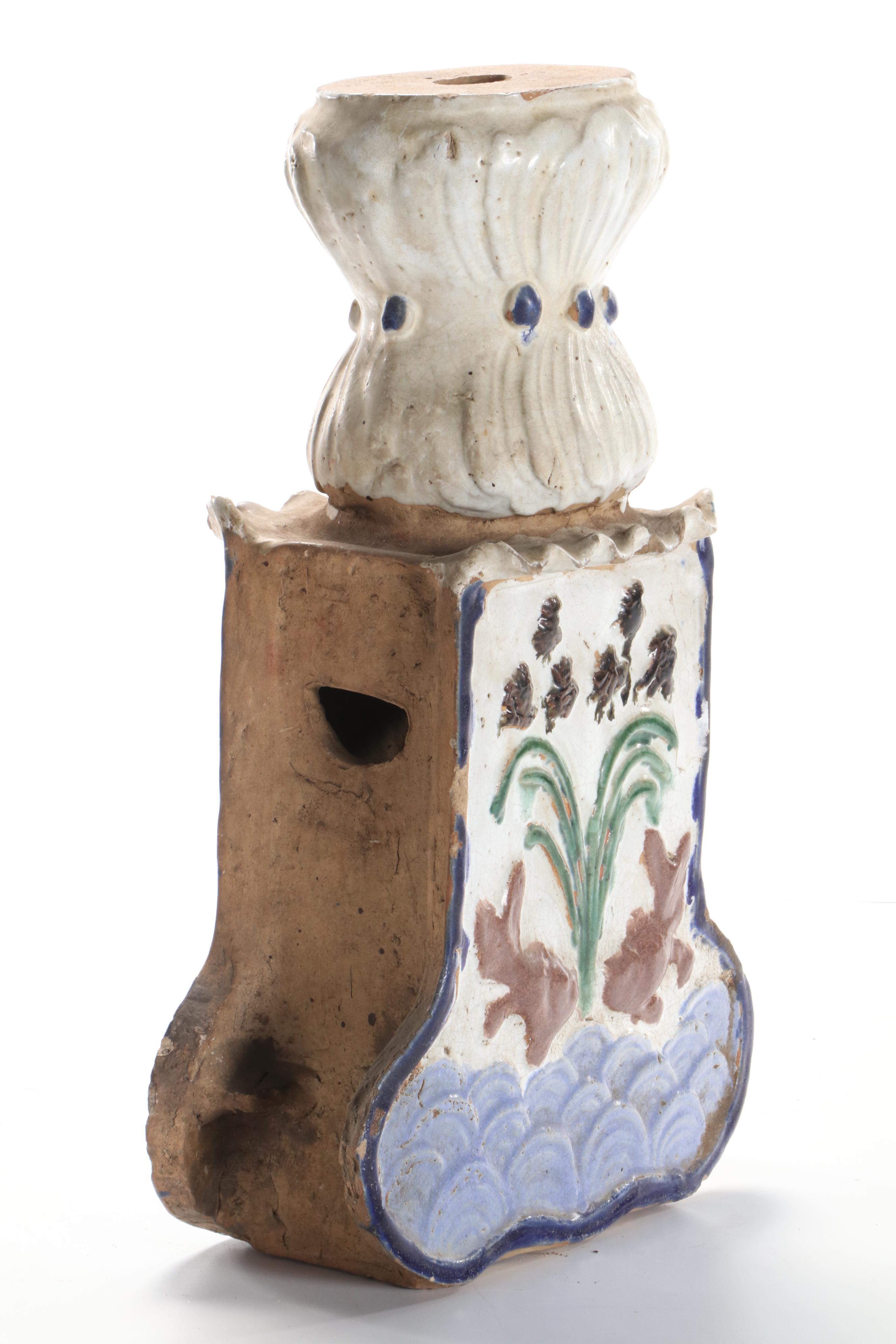 Vietnamese Polychrome Ceramic Roof Tile Fragment, 19th Century