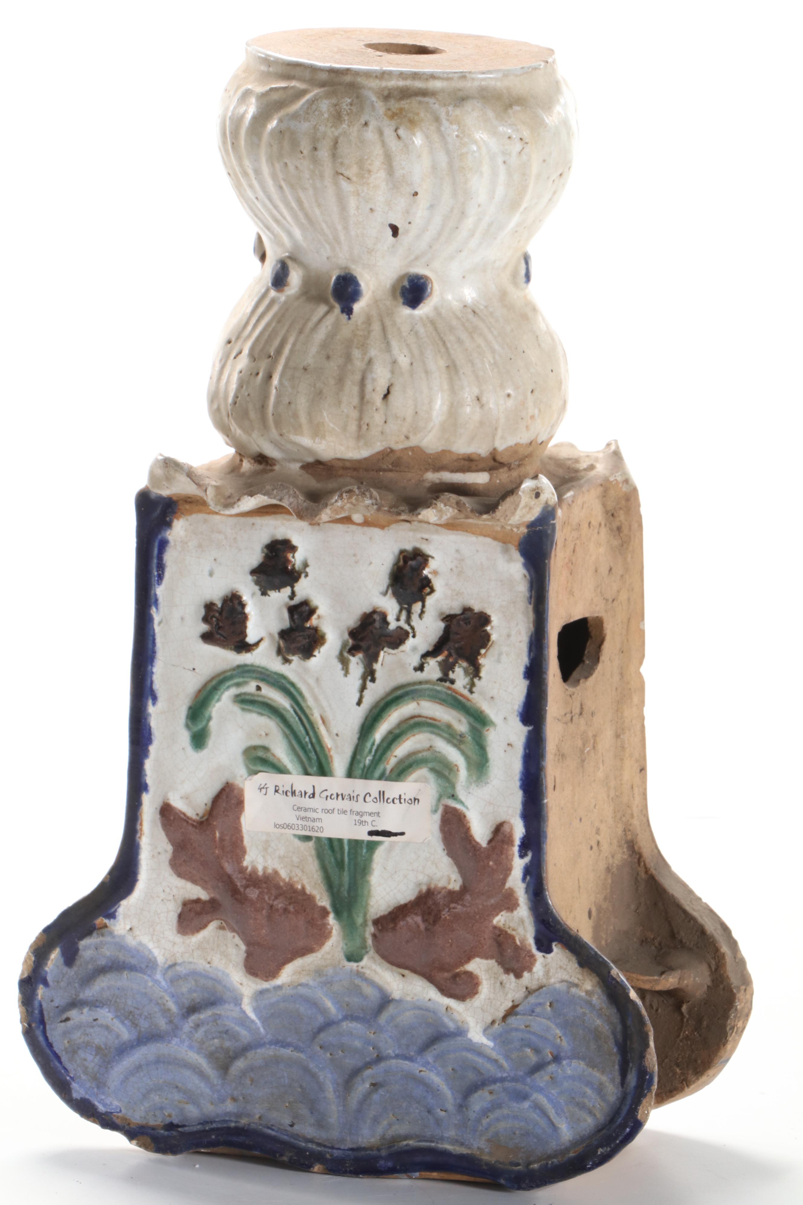 Vietnamese Polychrome Ceramic Roof Tile Fragment, 19th Century