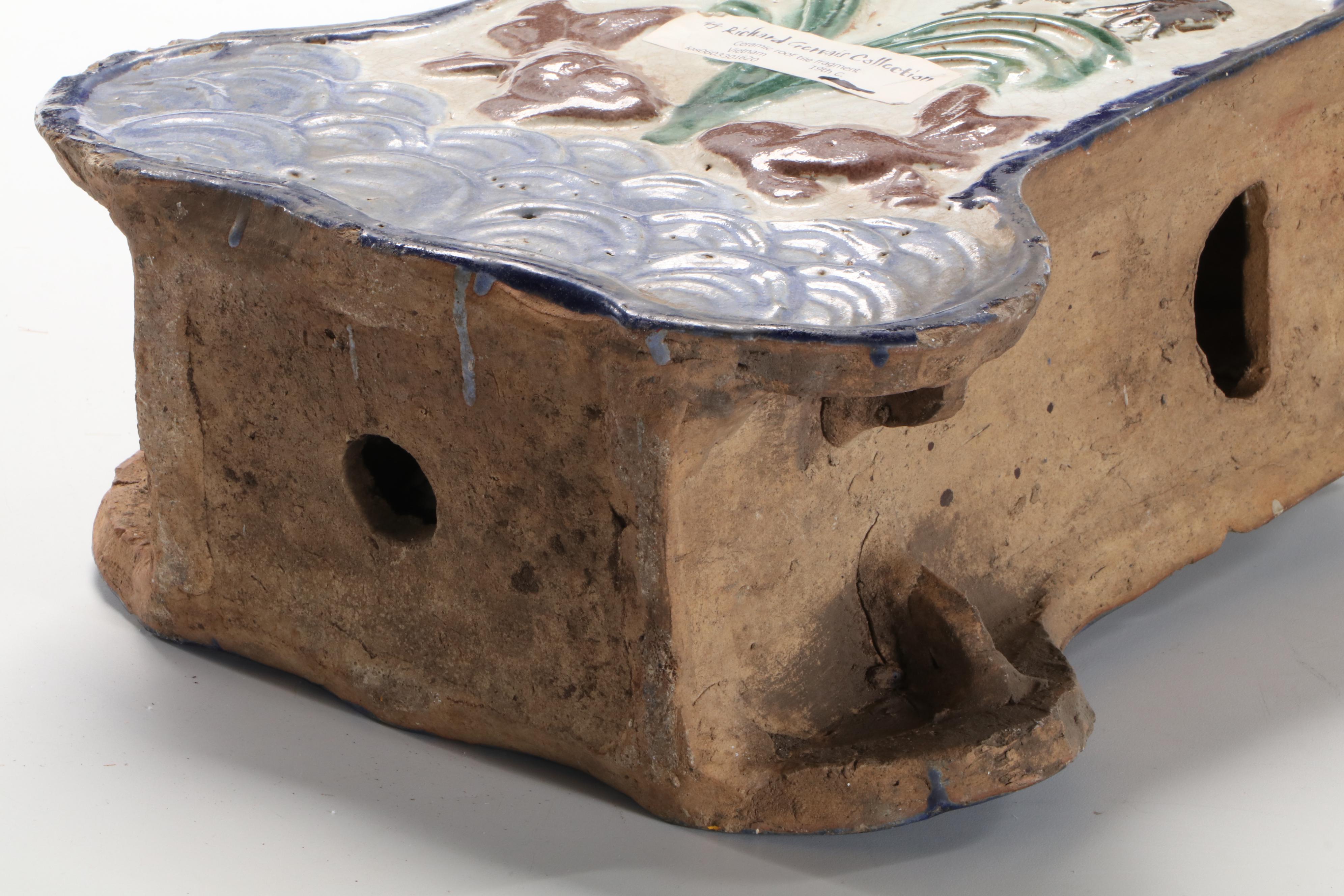 Vietnamese Polychrome Ceramic Roof Tile Fragment, 19th Century