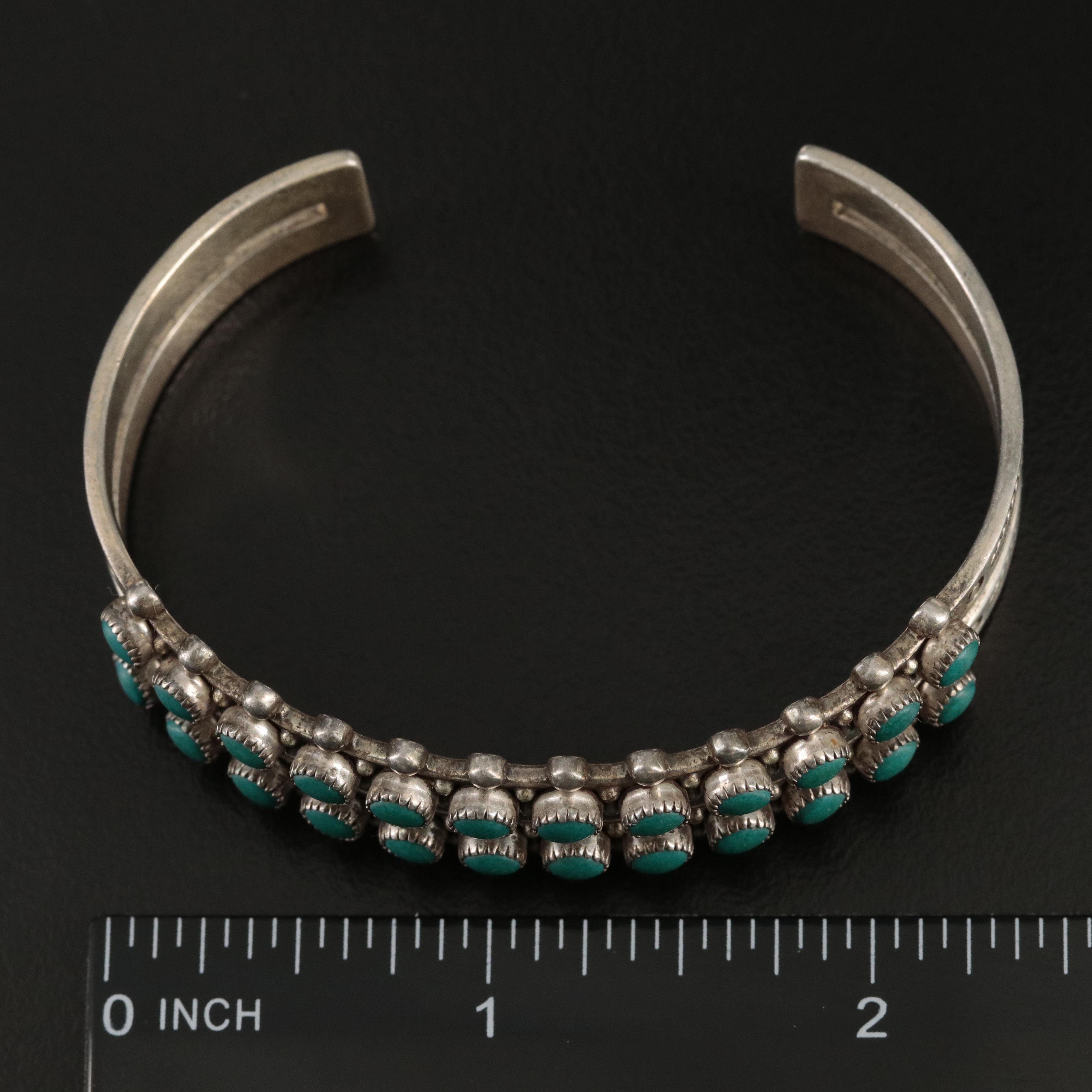 Southwestern Sterling Turquoise Double Row Cuff