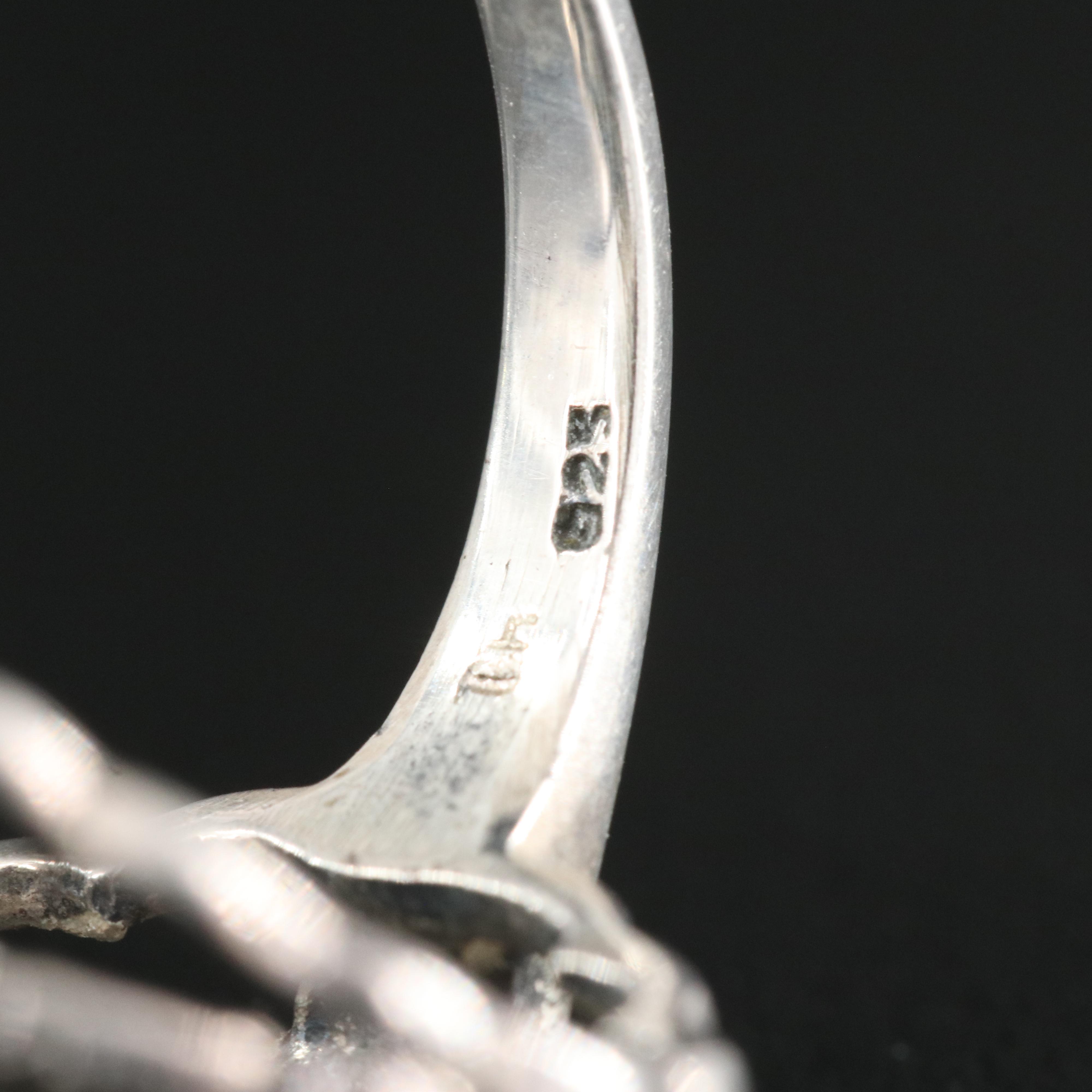 Vintage Sterling Black Onyx and Mother-of-Pearl Cameo Ring with Marcasite