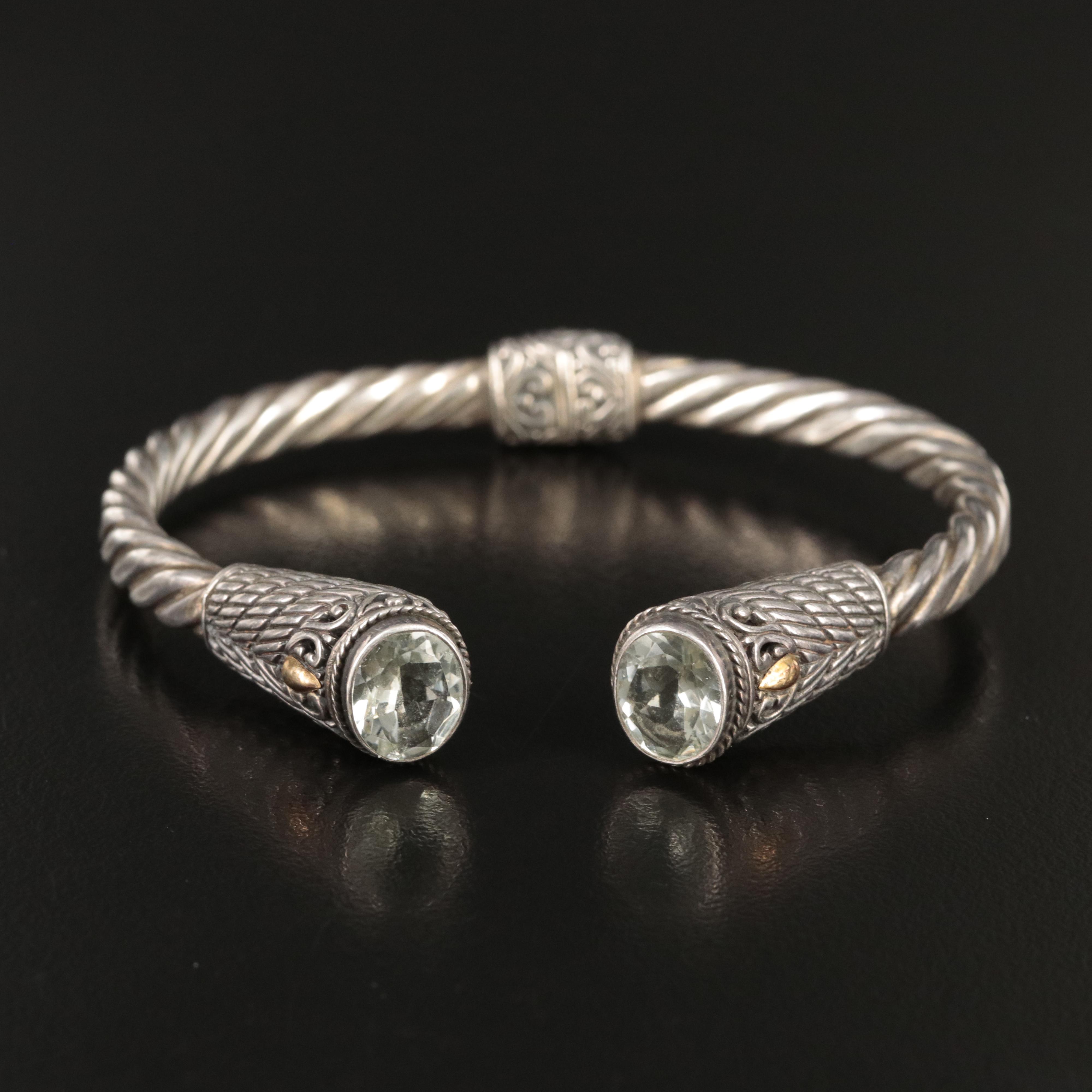 Bali Style Sterling Prasiolite Hinged Cuff