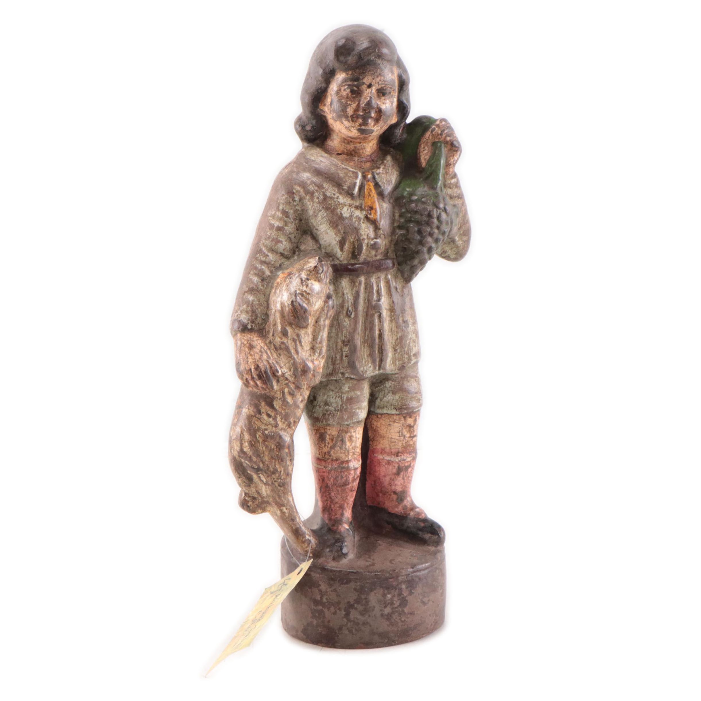 Indian Painted Earthenware Figure With Dog and Grapes, Mid-20th Century