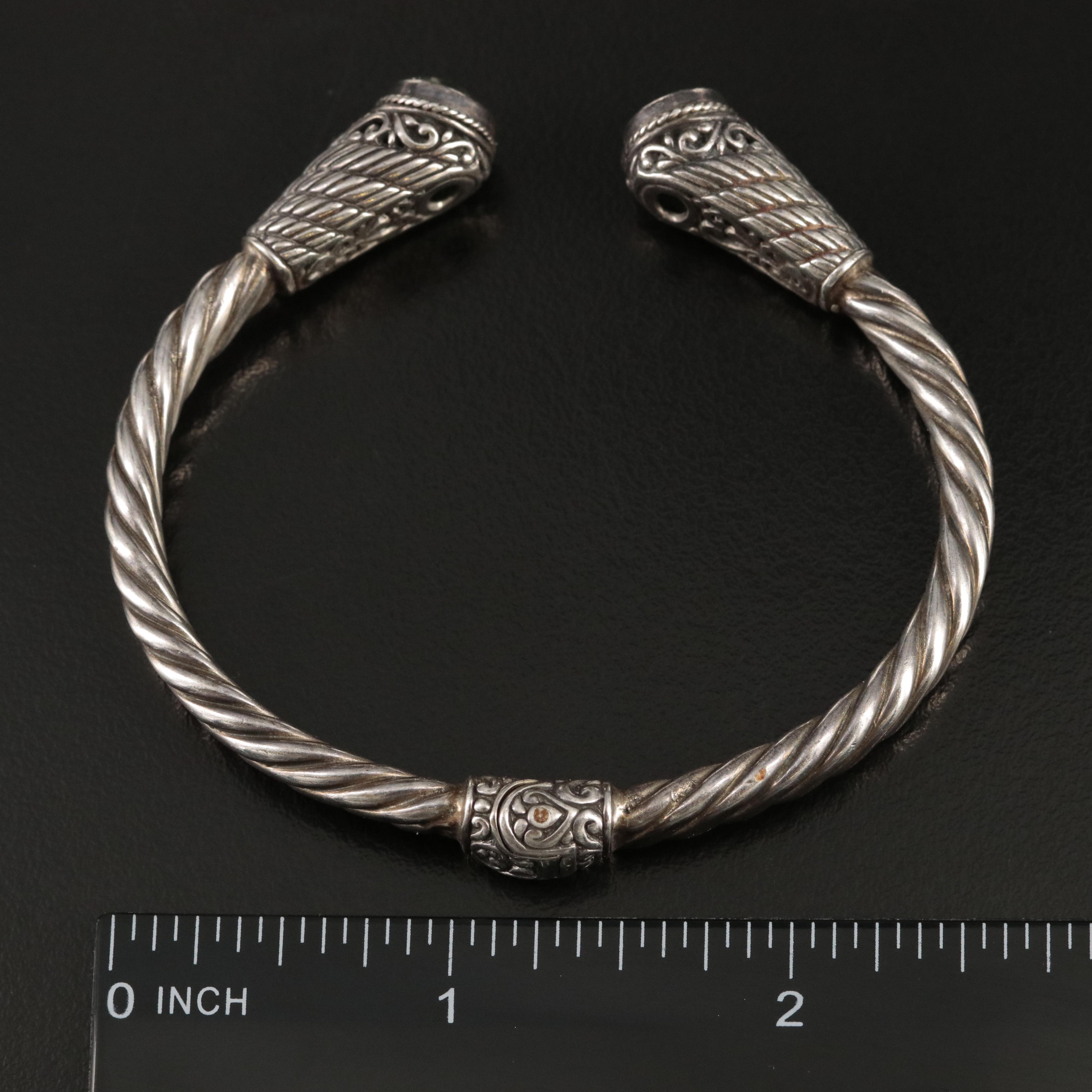 Bali Style Sterling Prasiolite Hinged Cuff