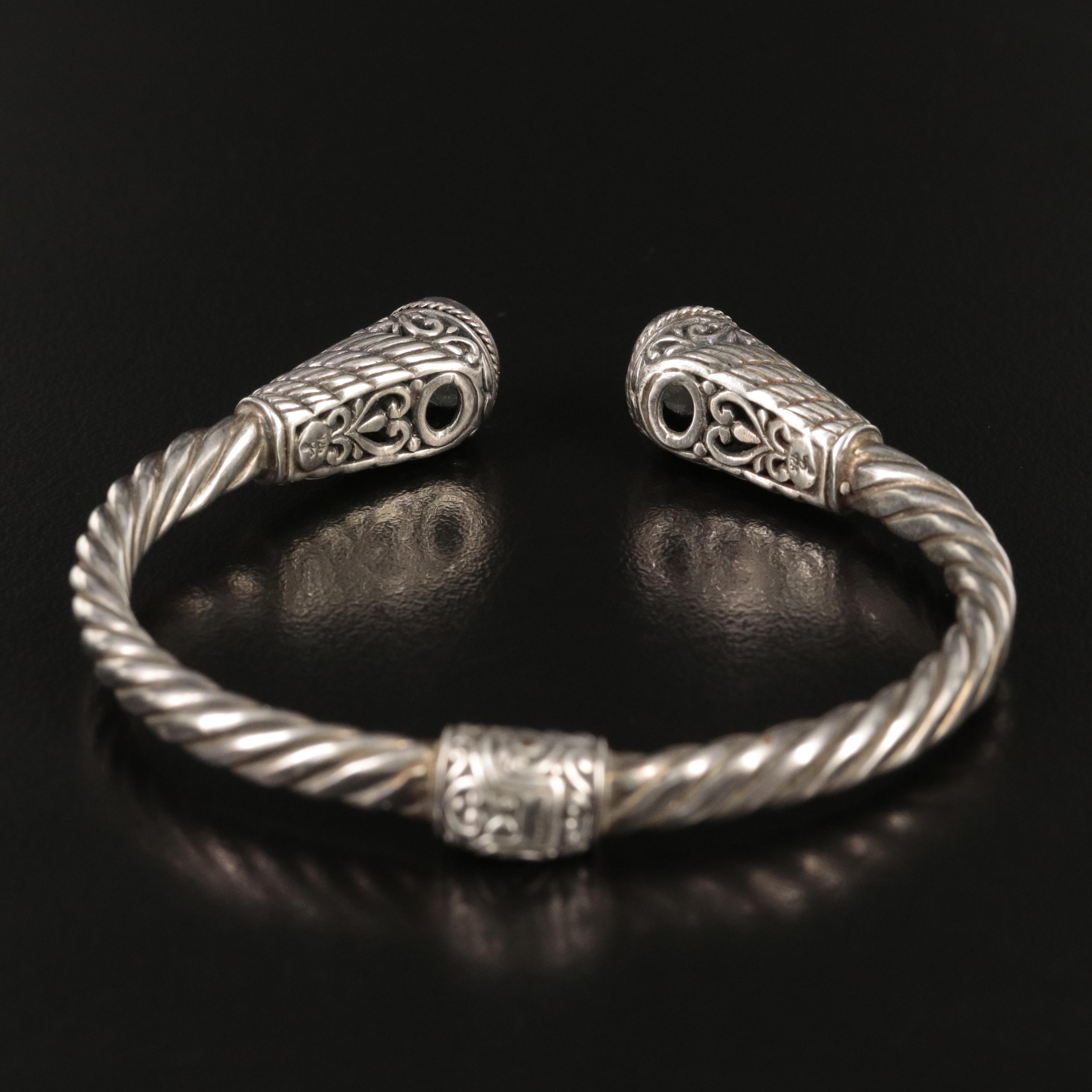 Bali Style Sterling Prasiolite Hinged Cuff